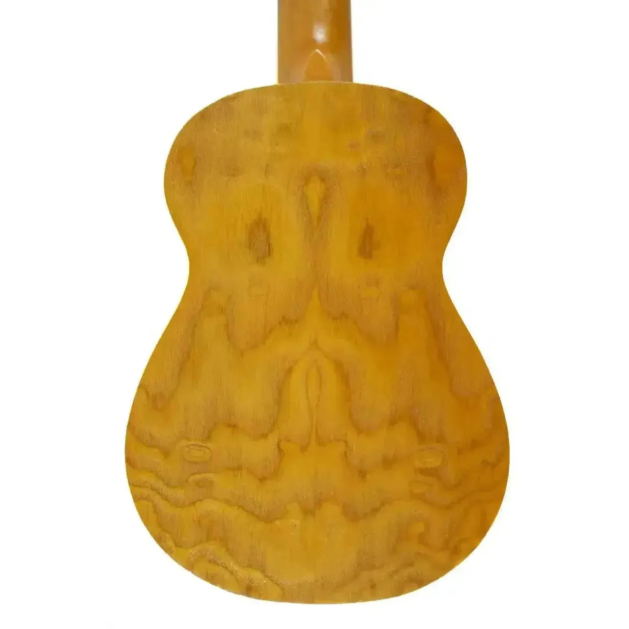 Back of Ohana SK-15W Willow Soprano Ukulele, showcasing its light brown willow wood grain and satin finish.