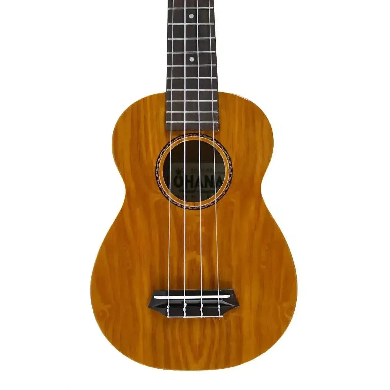 Ohana SK-15WG Gloss Willow Soprano Ukulele with natural wood grain, dark fretboard, and rosette detail.