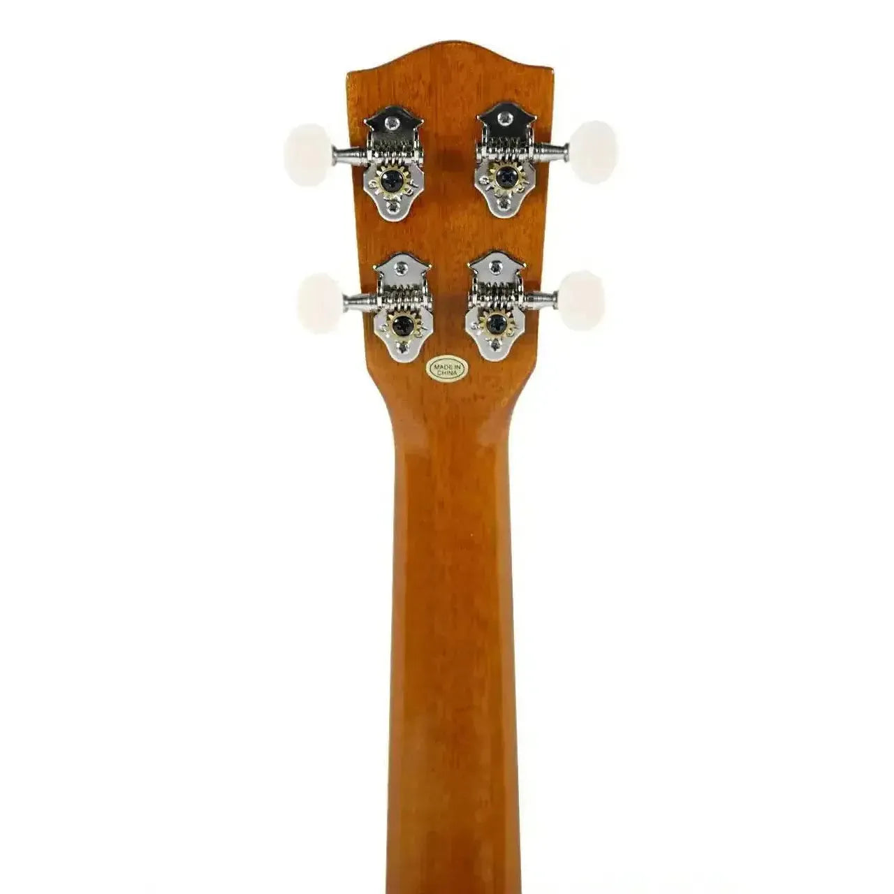 Back of Ohana SK-15WG Gloss Willow Soprano Ukulele headstock with Grover open-geared tuners.