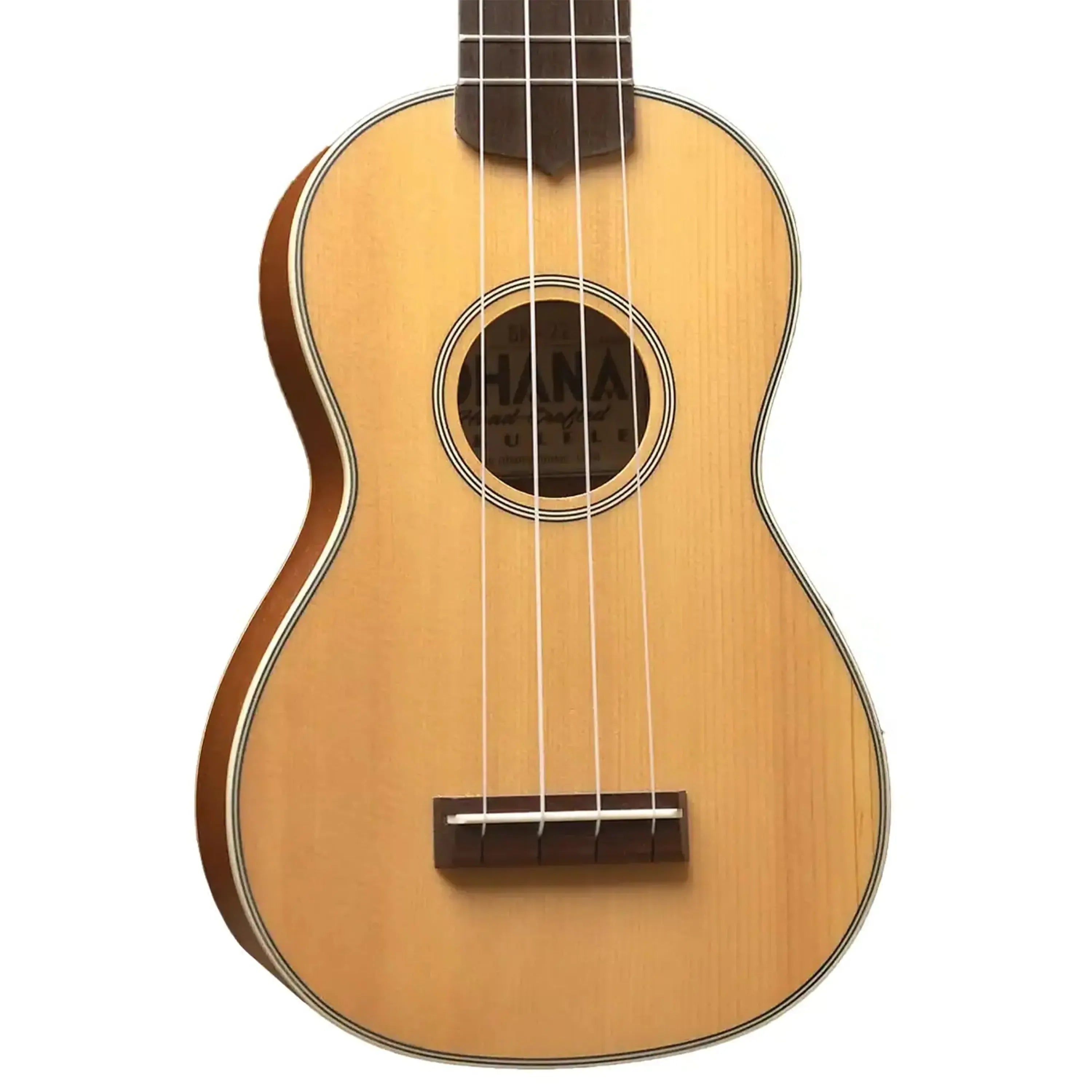 Ohana SK-22 Series Soprano Ukulele with solid spruce top, mahogany back, and cream binding.