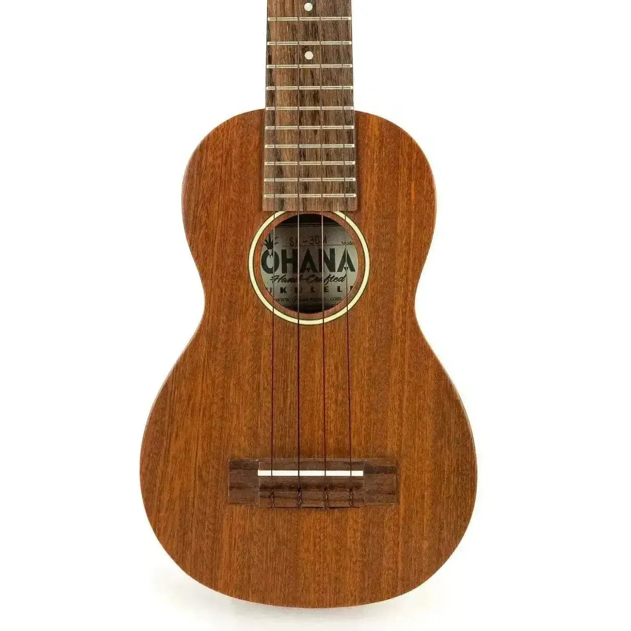 Ohana SK-30M Super Soprano Ukulele, solid mahogany, satin finish, with concert neck and pearloid dot inlays.