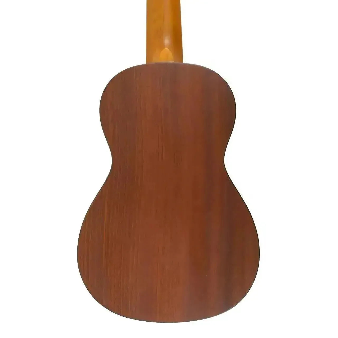 Back of an Ohana SK-35 Soprano Ukulele, showcasing its solid mahogany wood grain and satin finish.