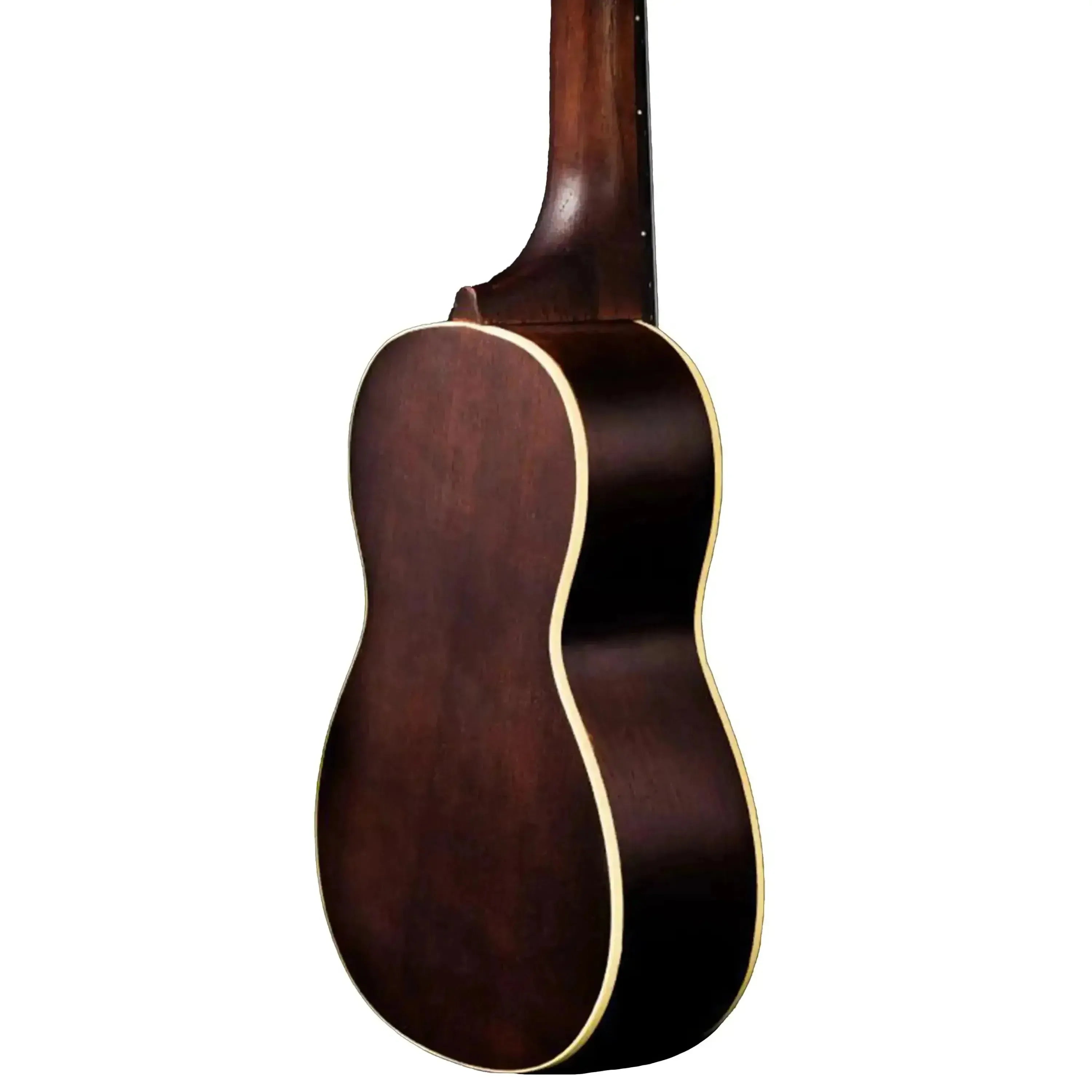 Ohana SK-38 Soprano Ukulele back, dark mahogany with cream binding and vintage satin finish.