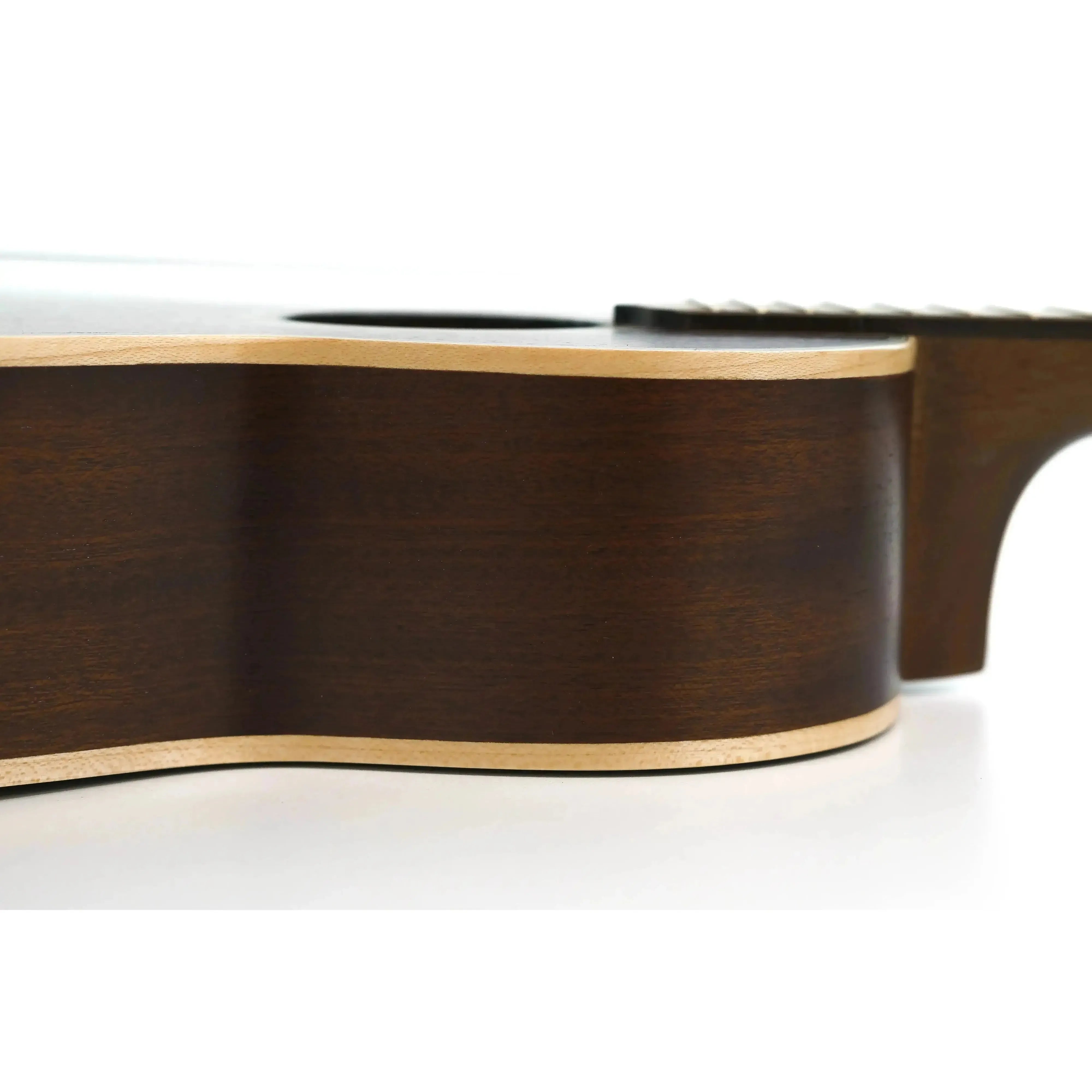 Ohana SK-39 Soprano Ukulele body, dark mahogany wood with light maple binding.