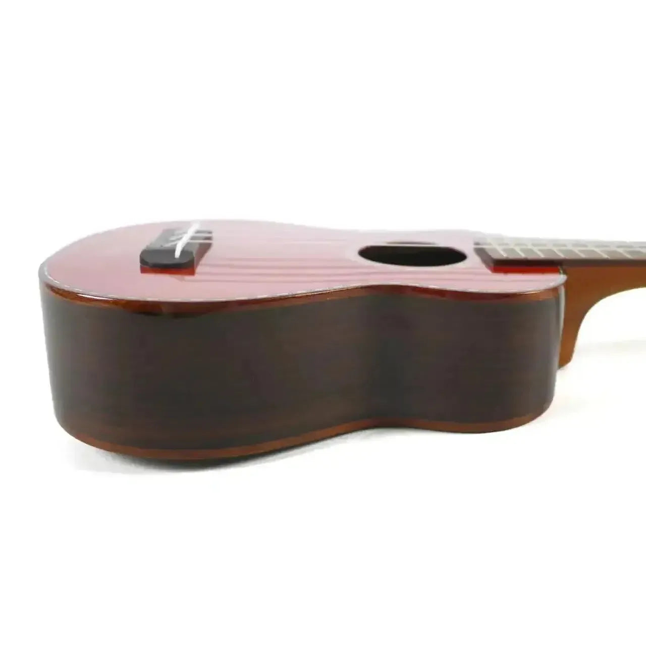 Ohana SK-50G soprano ukulele body, showing its solid cedar top and dark rosewood sides with a gloss finish.