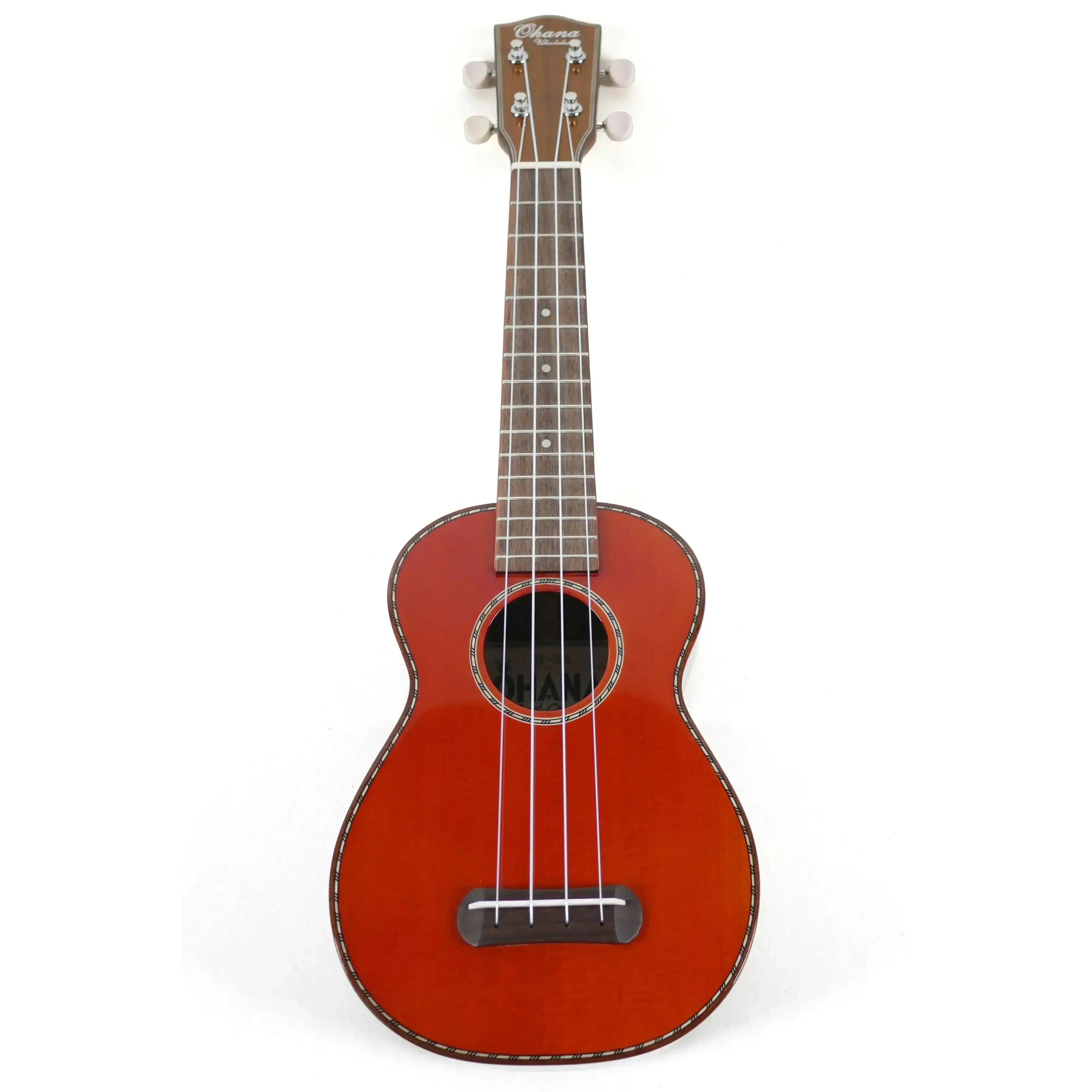 Ohana SK-50G Soprano Ukulele with a solid cedar top, rosewood body, mahogany neck, and gloss finish.