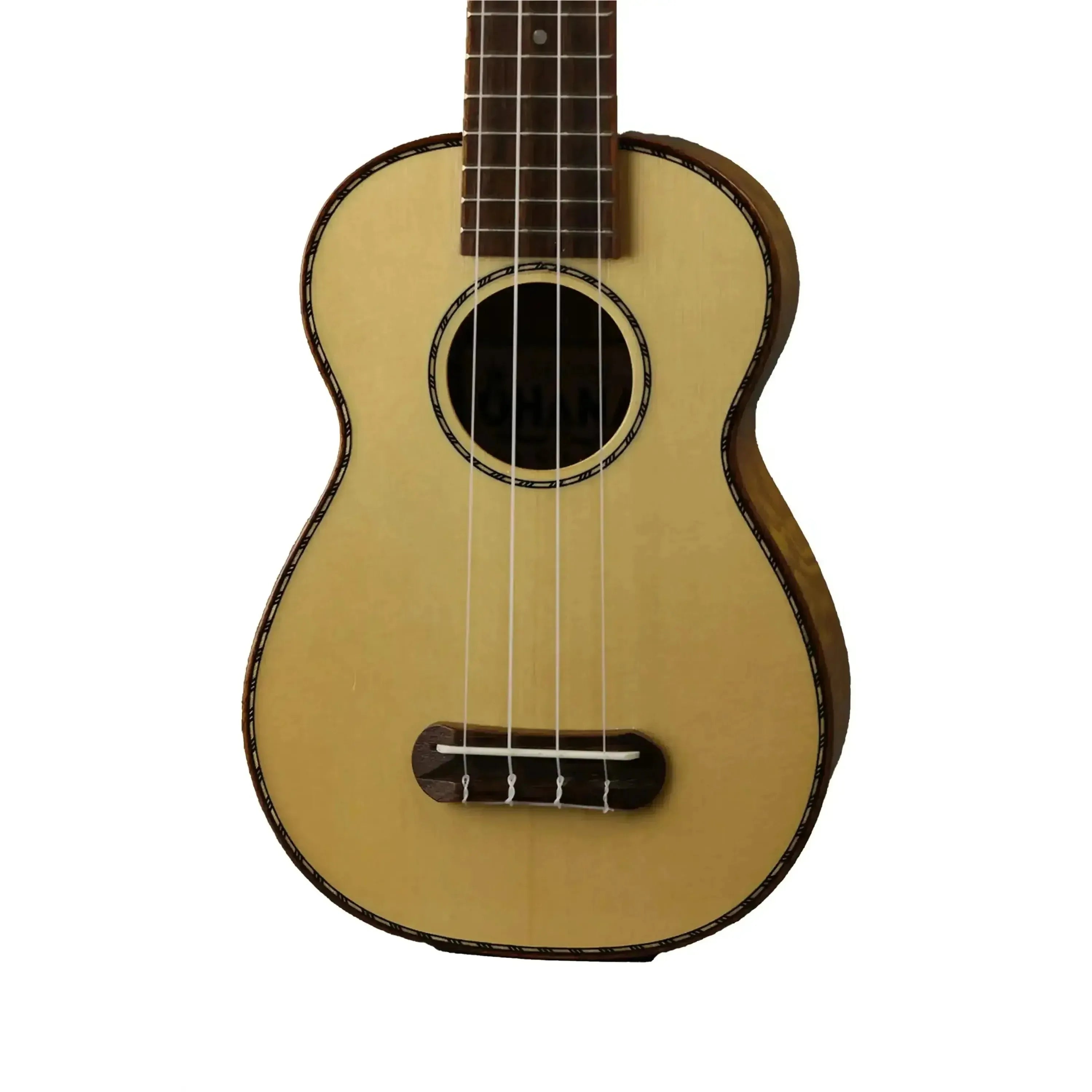 Ohana SK-70WG Soprano Ukulele with solid spruce top, glossy finish, mahogany binding, and dark fretboard.