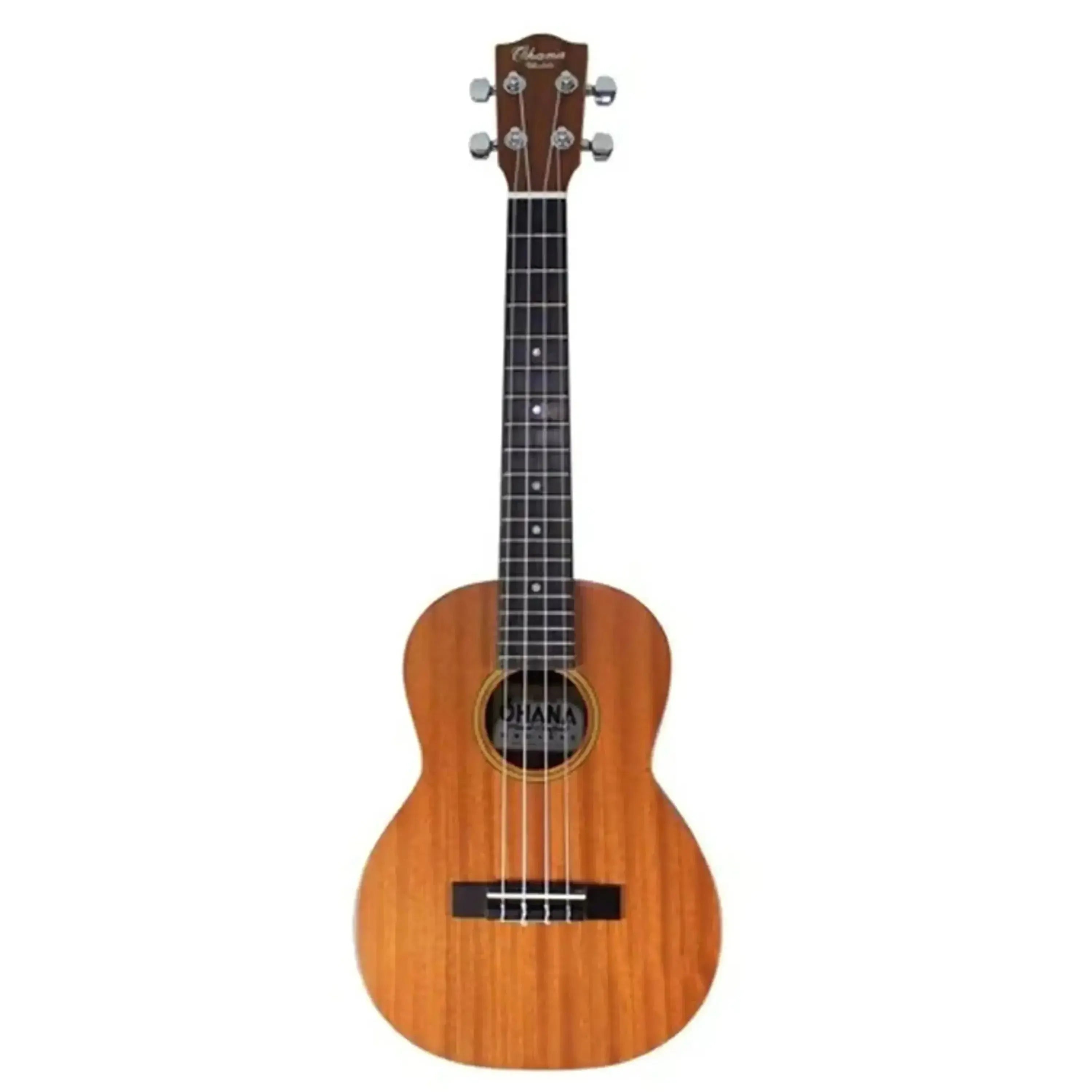 Ohana TK-10 Mahogany Tenor Ukulele with satin finish, black binding, and open slotted headstock.