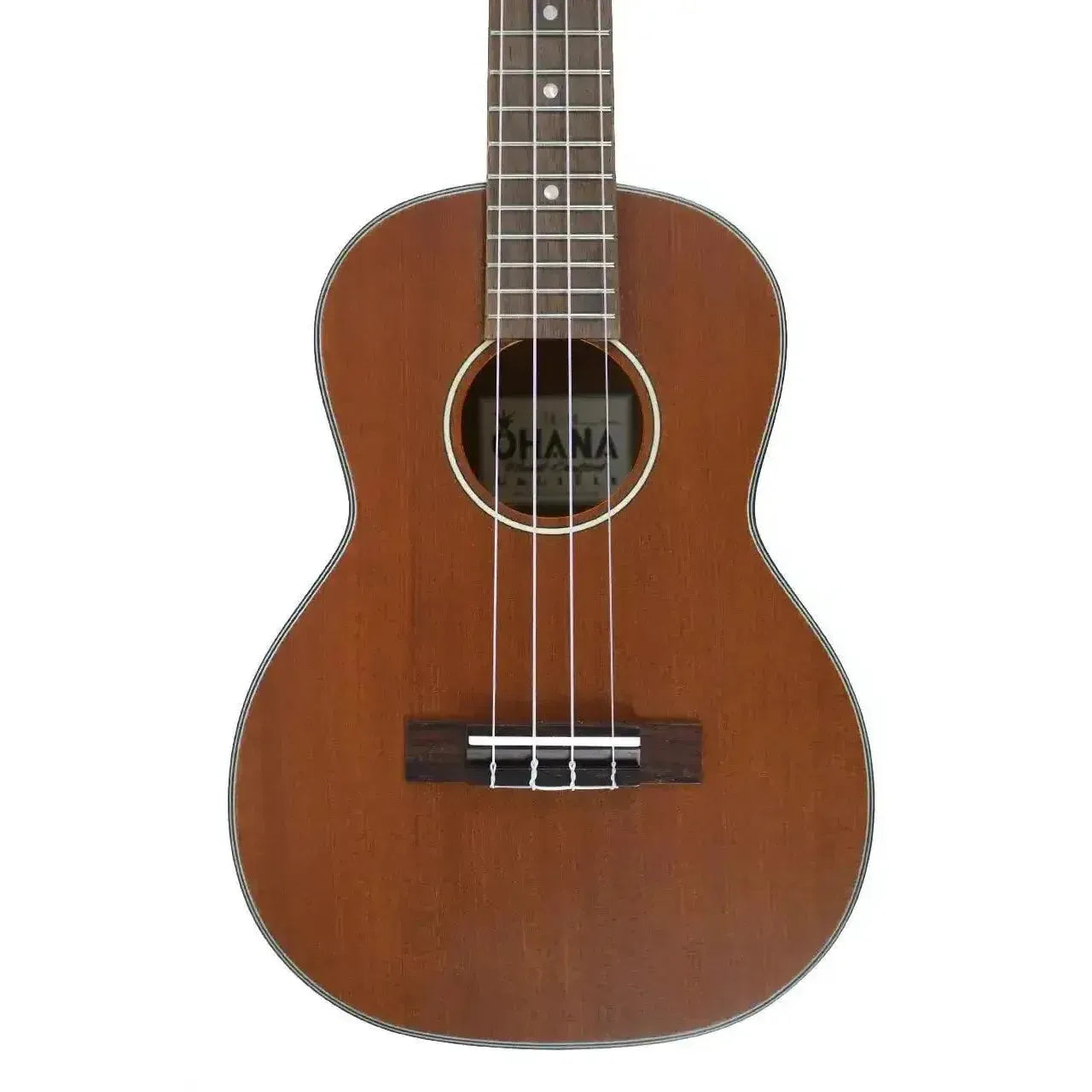 Ohana TK-14 Tenor Ukulele with a mahogany body, satin finish, and black binding.