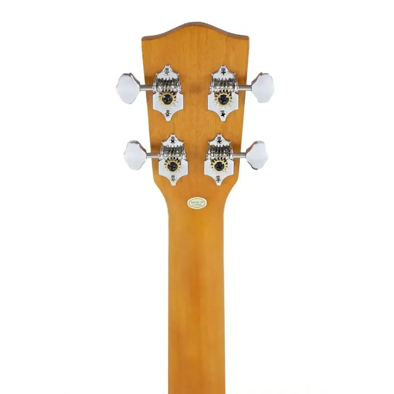 Ohana TK-14 Tenor Ukulele headstock and neck, showing mahogany wood, open geared tuners.