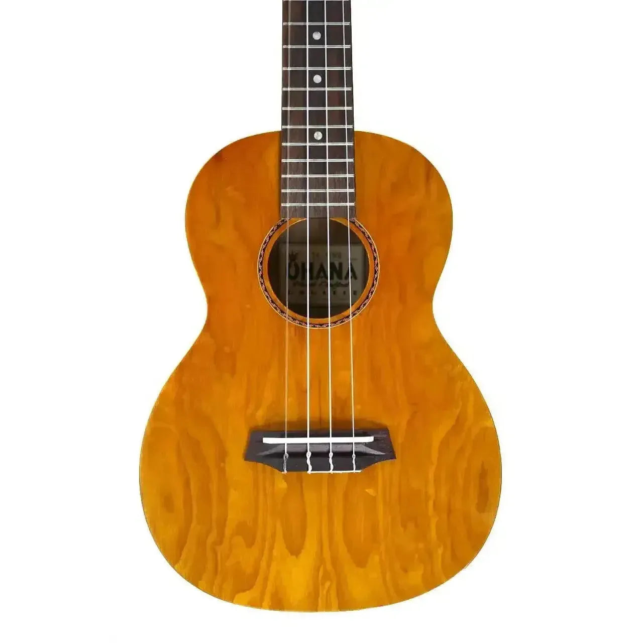 Ohana TK-15WG Tenor Ukulele with warm willow wood body, gloss finish, and ribbon rosette.