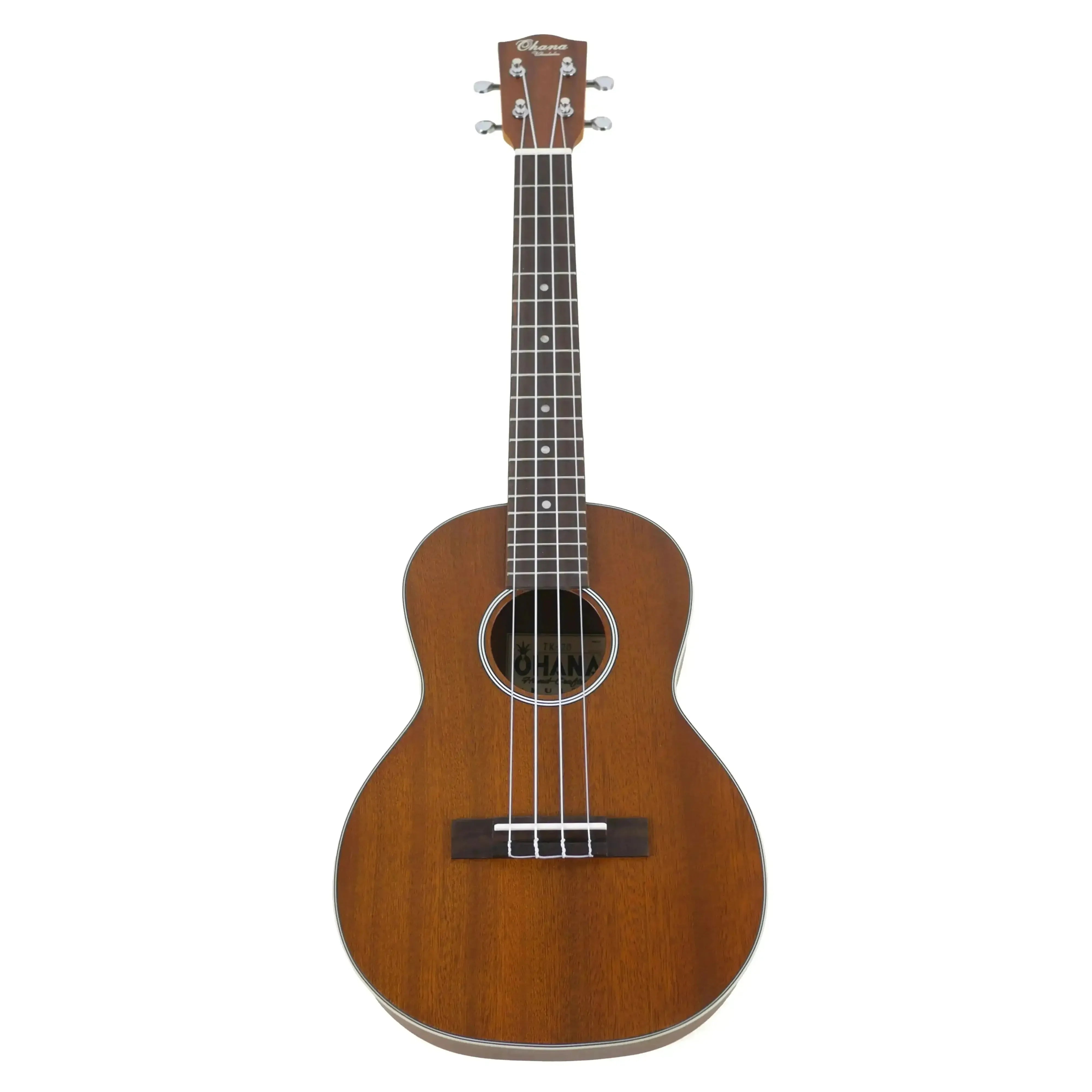 Ohana TK-20 Tenor Ukulele with solid mahogany top, satin finish, and chrome tuners.