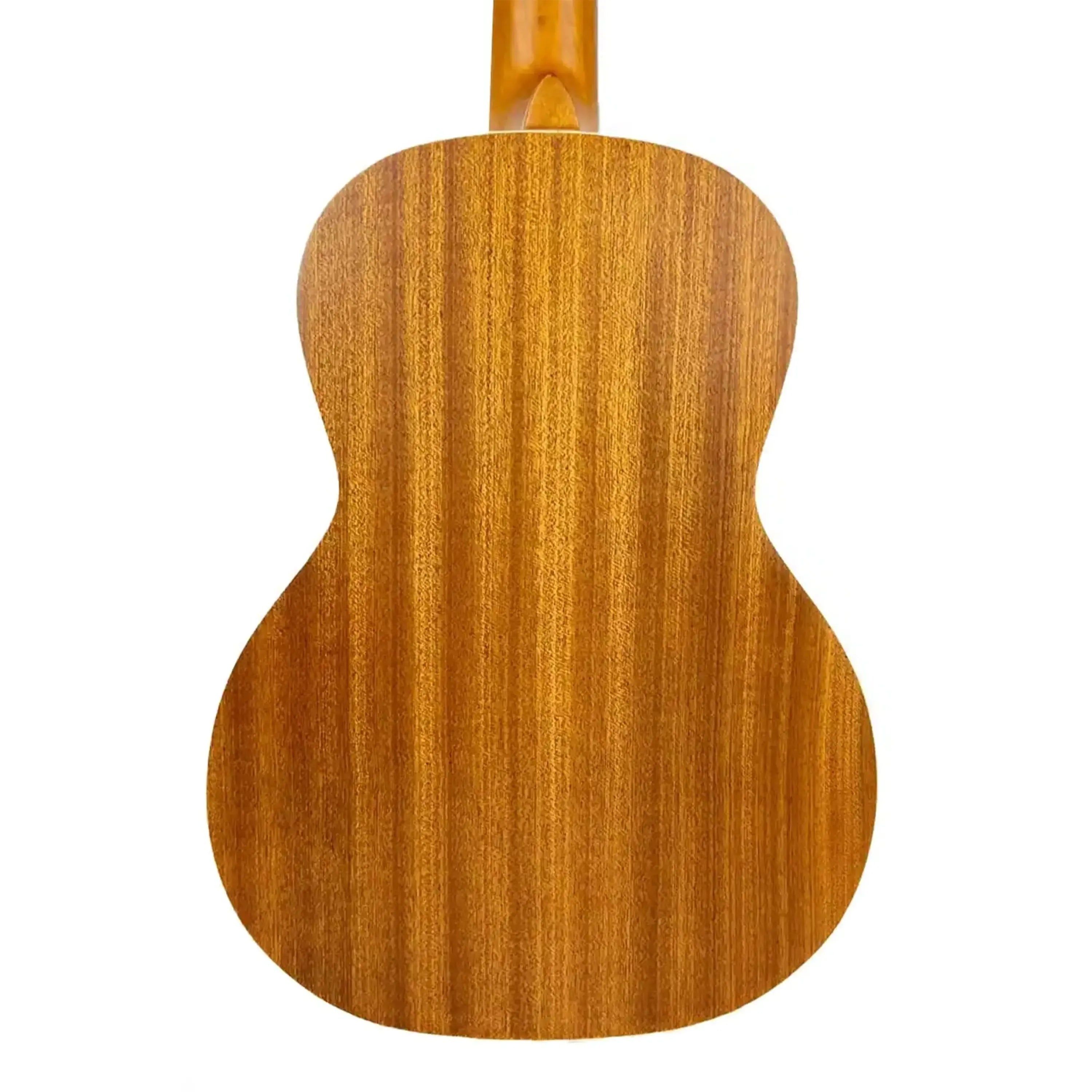 Back of Ohana TK-22 tenor ukulele, showing its mahogany wood grain and satin finish.