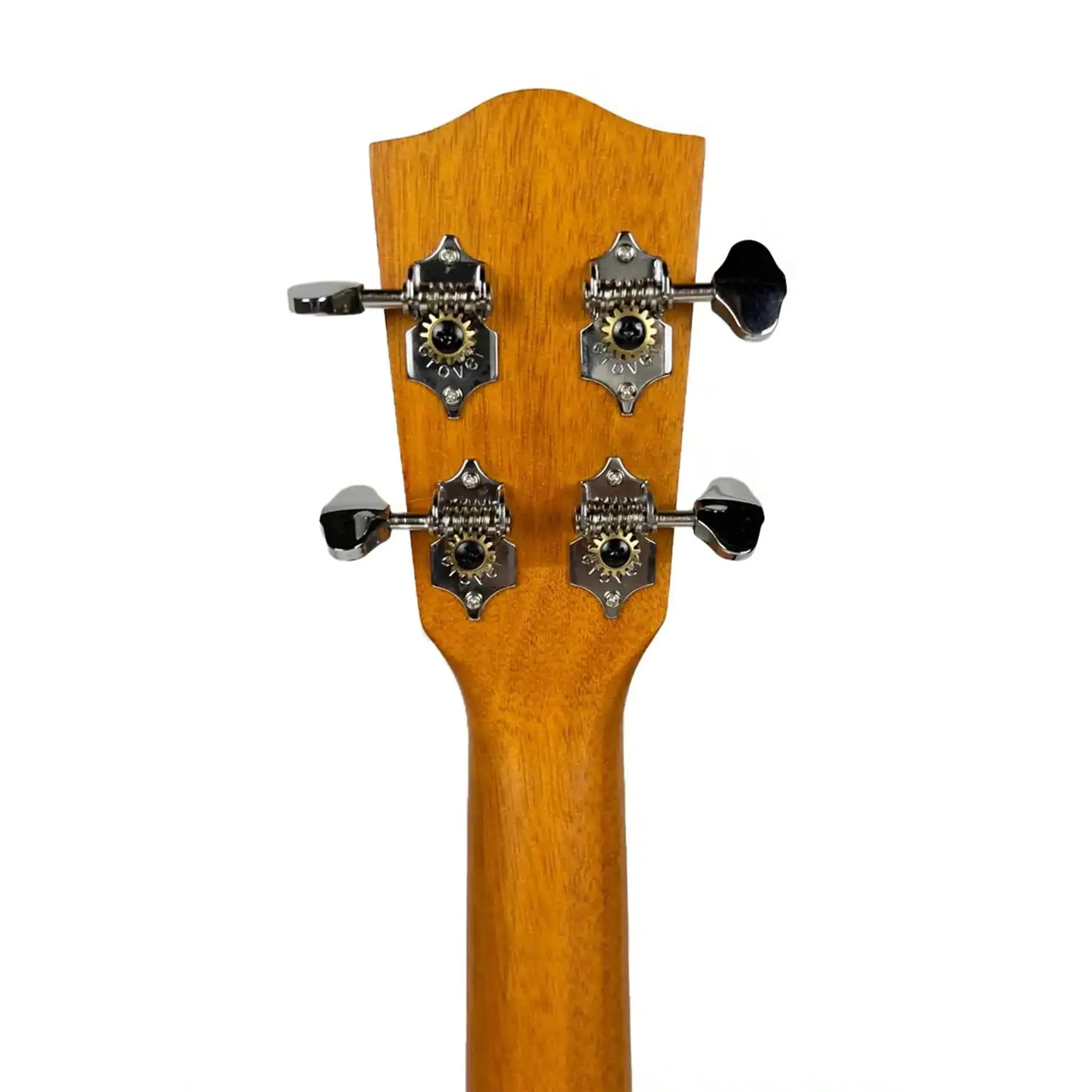 Ohana TK-22 Tenor Ukulele headstock with Grover chrome open-geared tuners and mahogany neck.