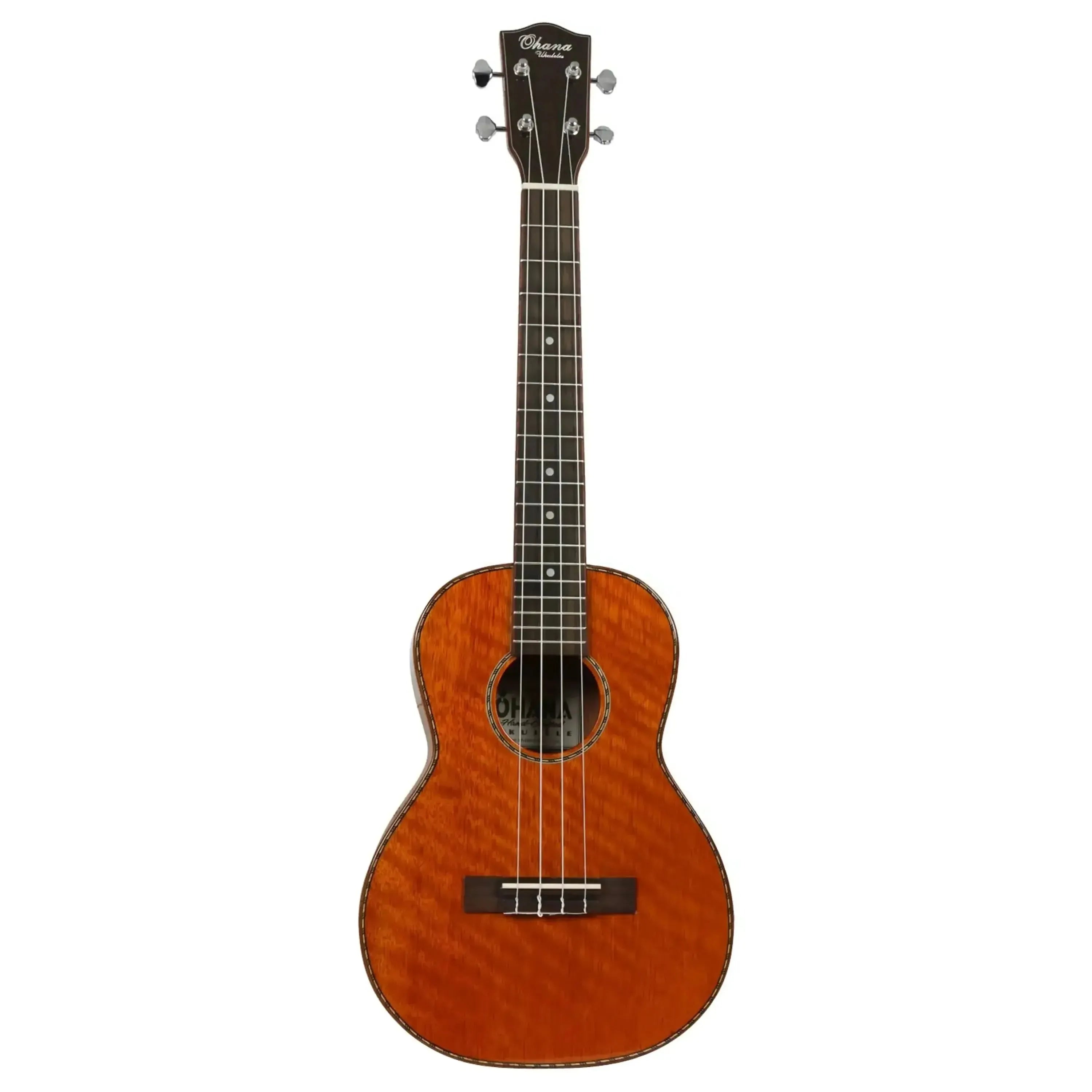 Ohana TK-220G solid mango tenor ukulele with glossy finish, abalone rosette, and chrome tuners.