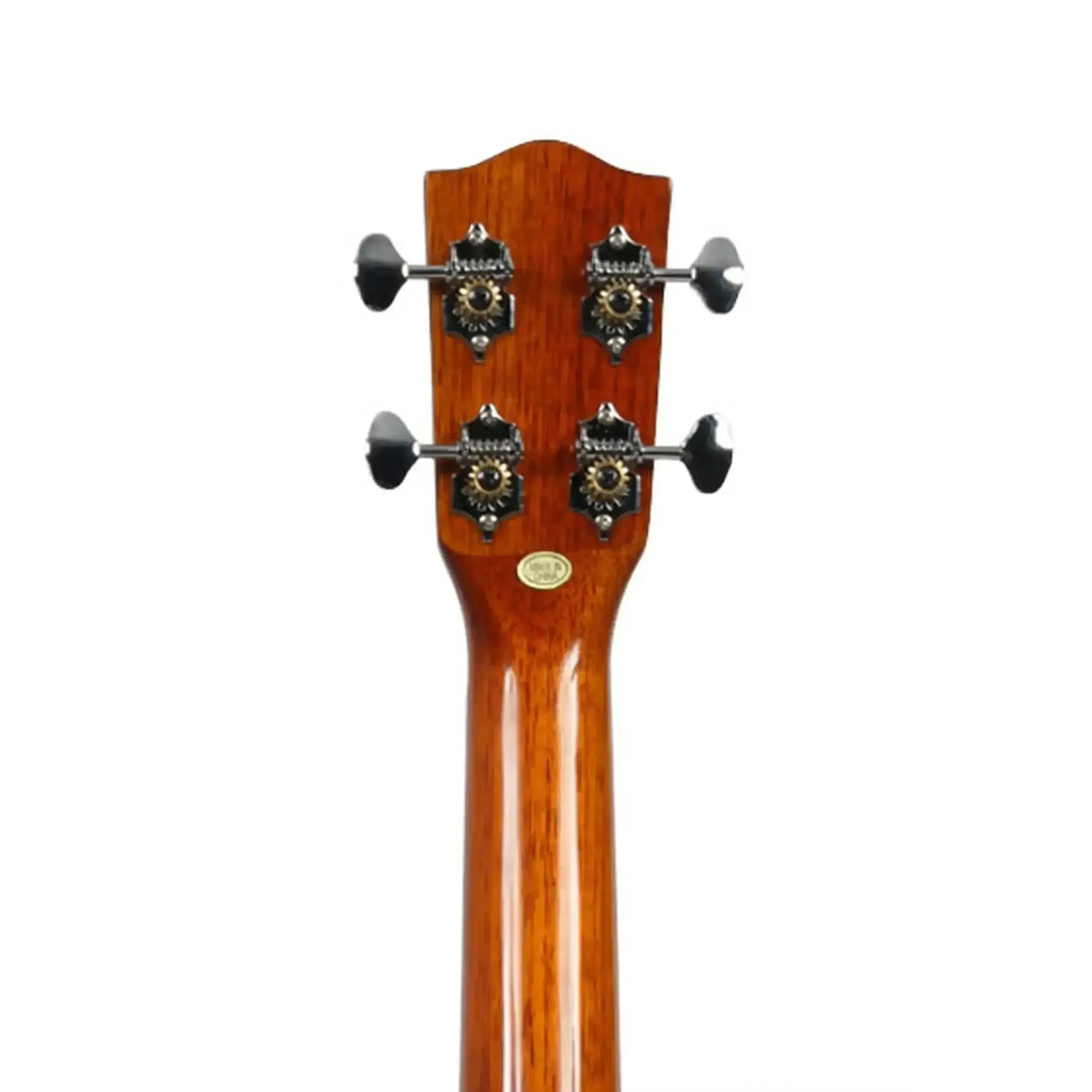 Ohana TK-220G Tenor Ukulele headstock and neck, glossy solid mango wood, chrome Grover tuners.