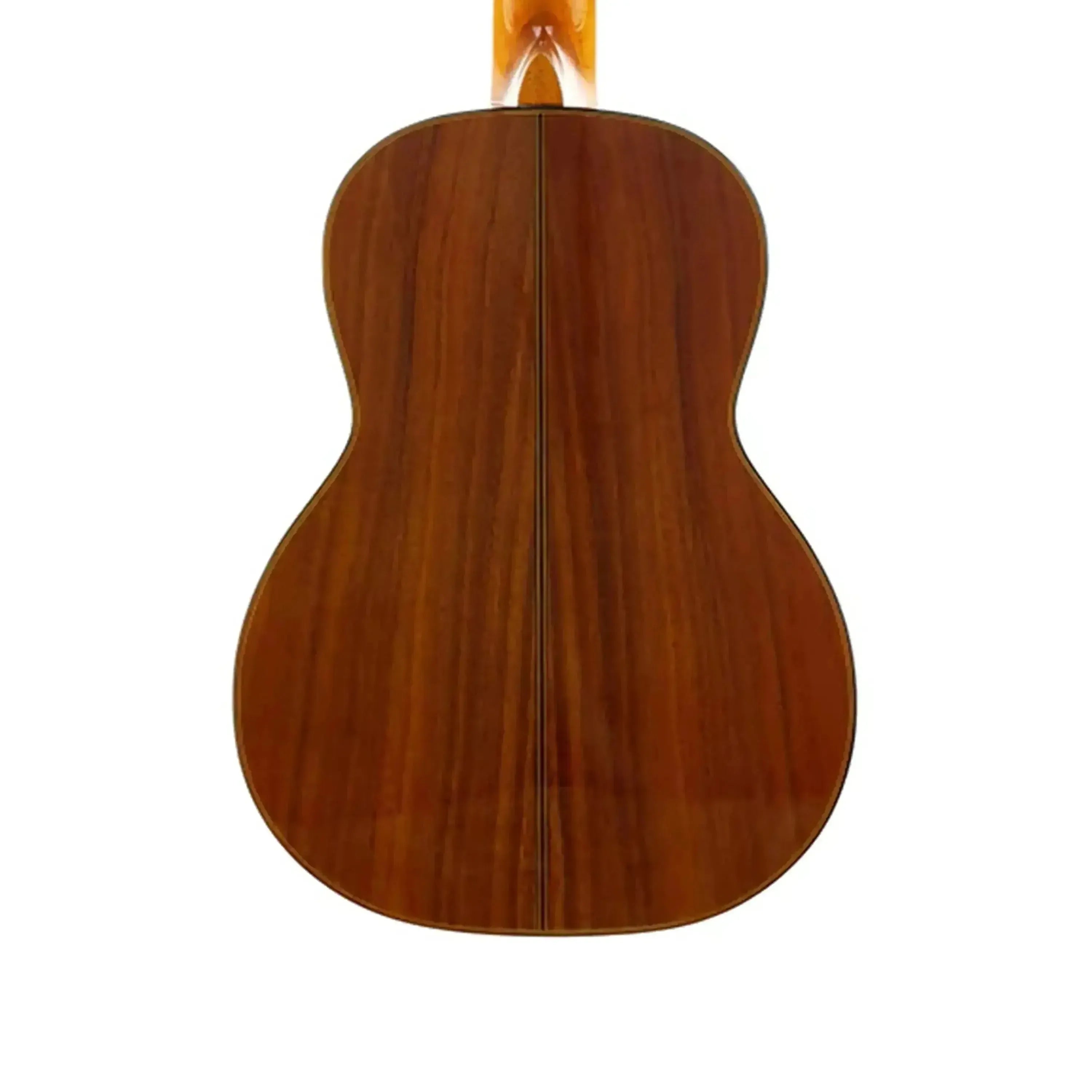 Ohana TK-270G tenor ukulele back, showing glossy solid acacia wood with a central seam.
