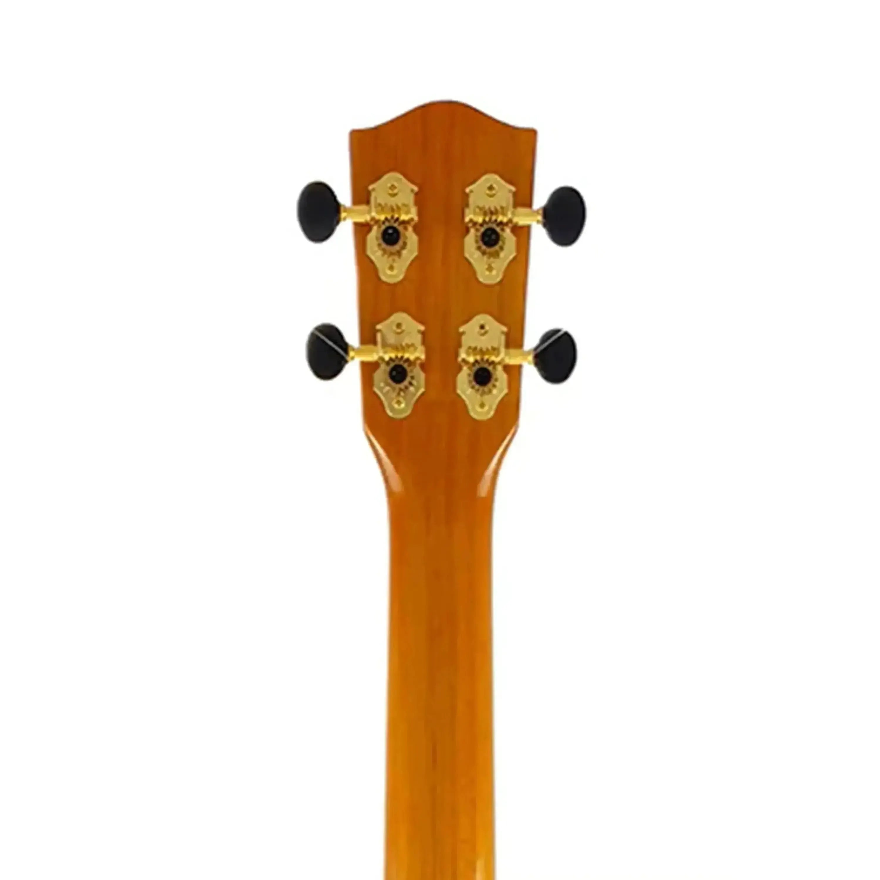 Ohana TK-270G Tenor Ukulele headstock with Grover chrome open-geared tuners and black knobs.