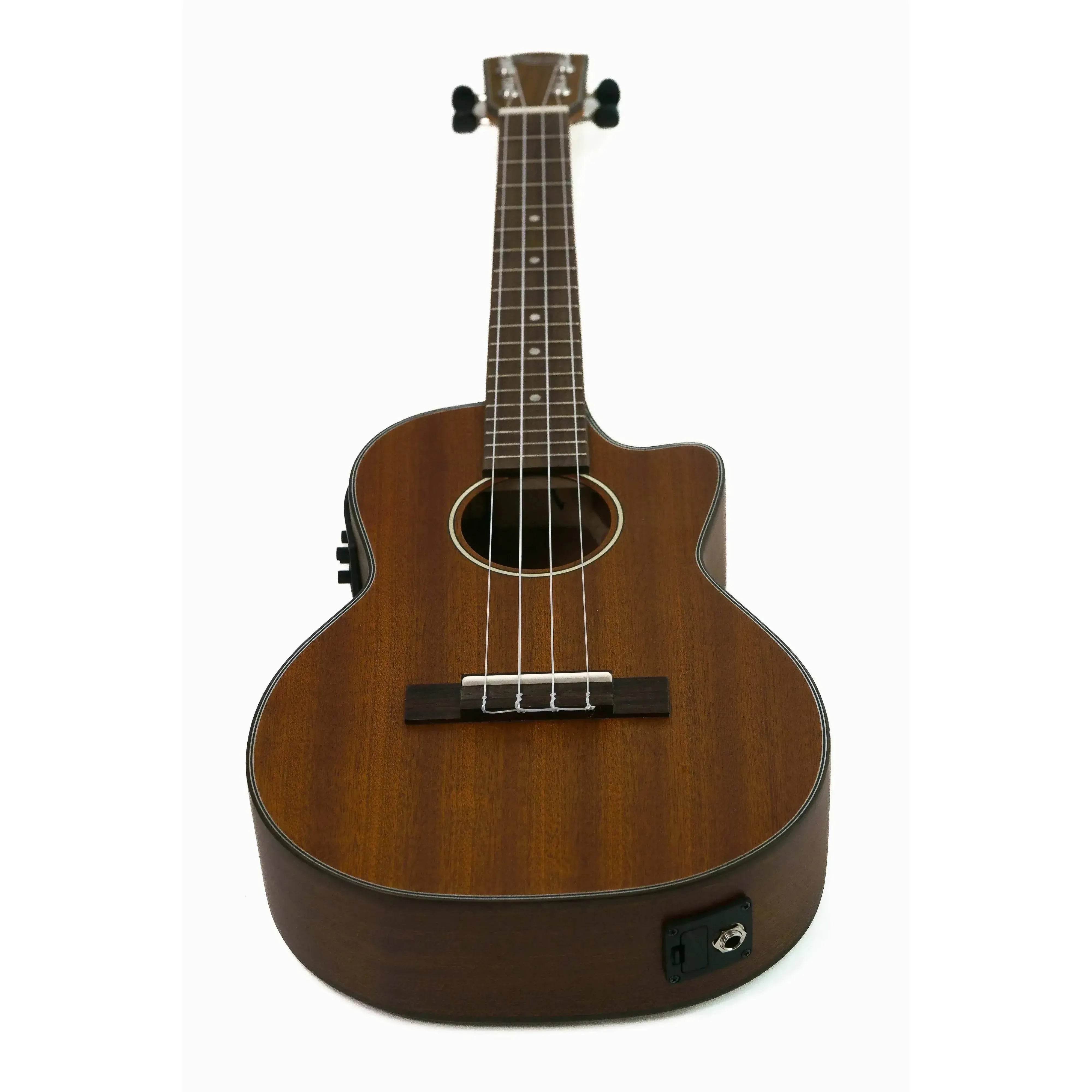 Ohana TK-35CE solid mahogany tenor ukulele with cutaway, pickup, and satin finish.