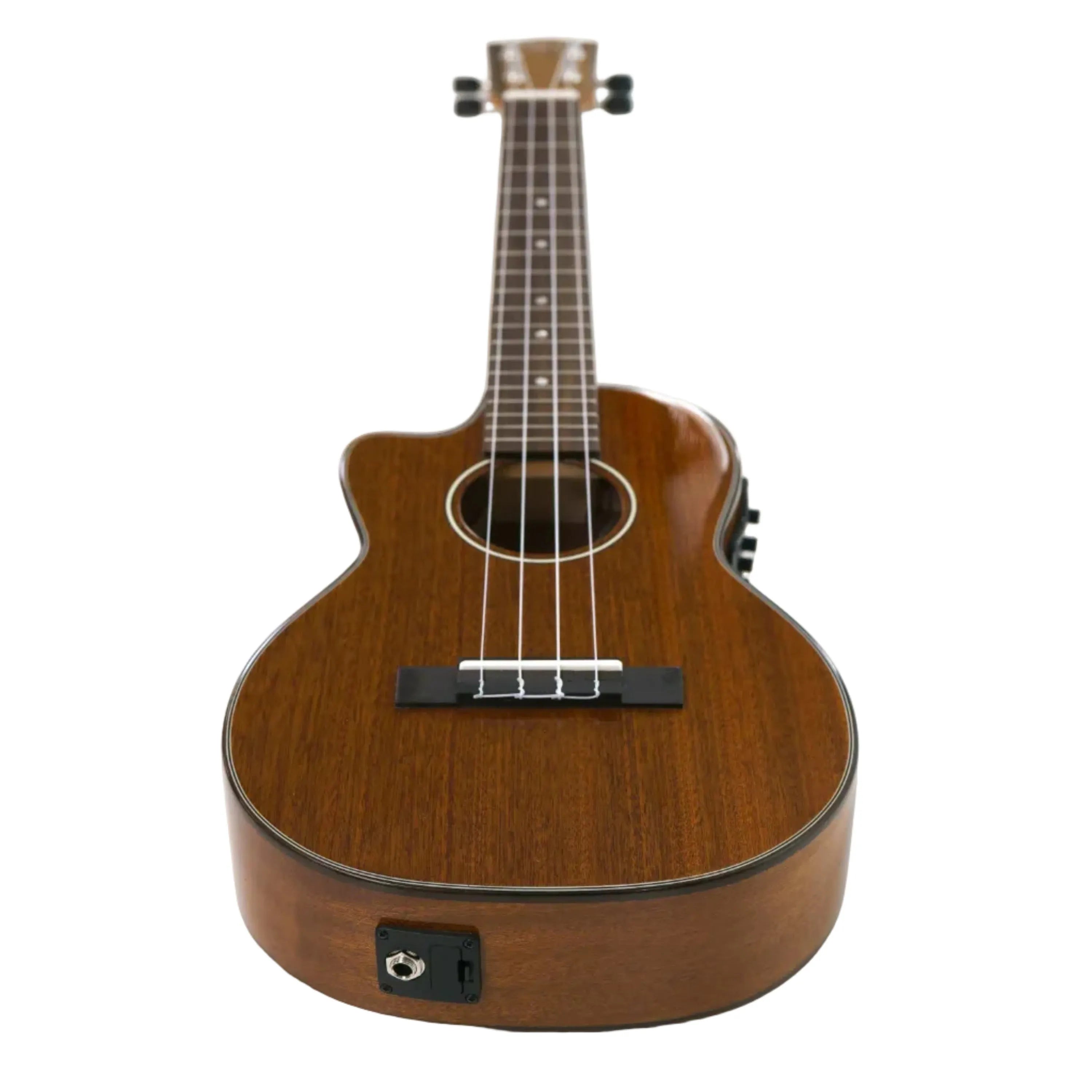 Ohana TK-35GCE-LH left-handed tenor ukulele with EQ, glossy solid mahogany finish.