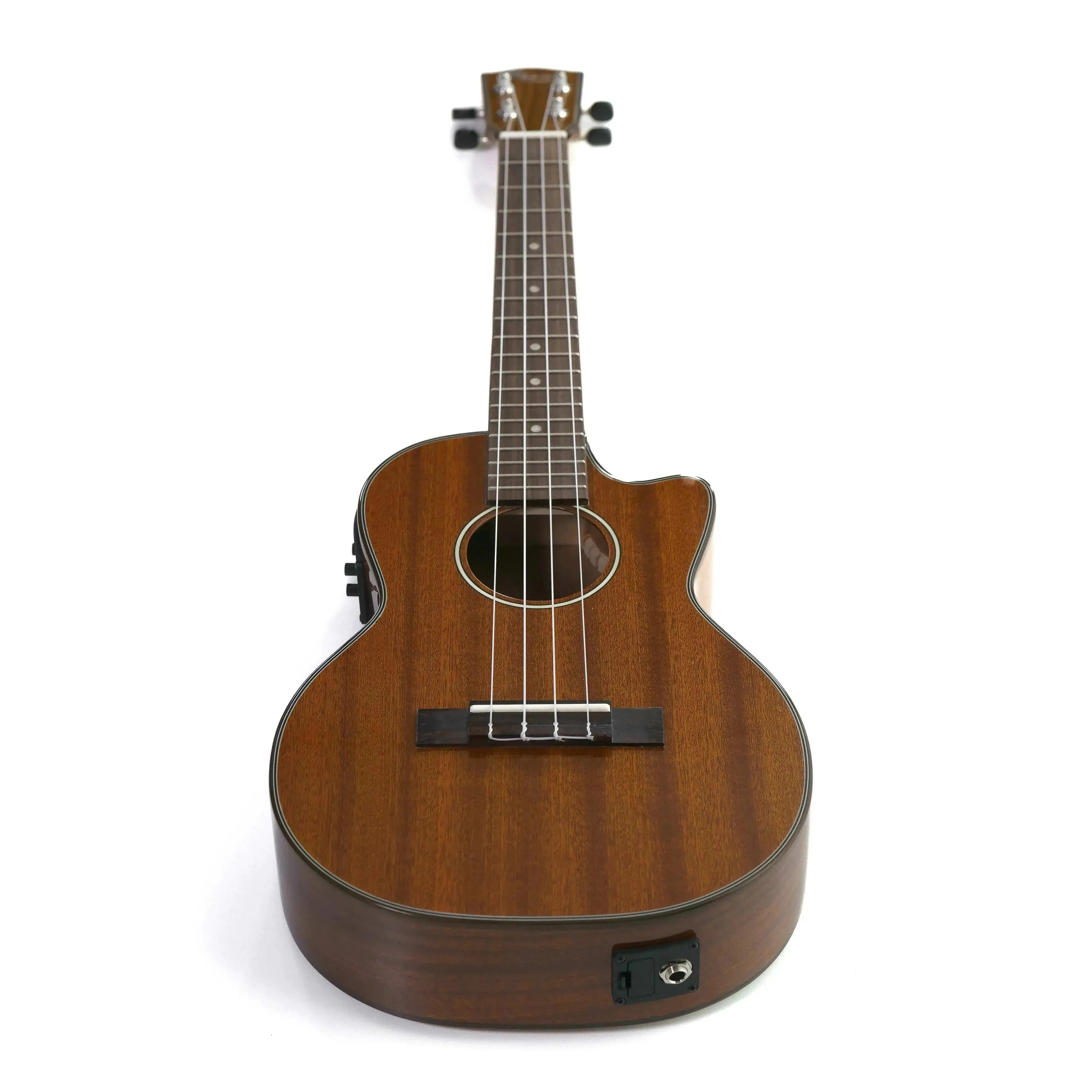 Ohana TK-35GCE solid mahogany tenor ukulele with cutaway and pickup, glossy brown finish.