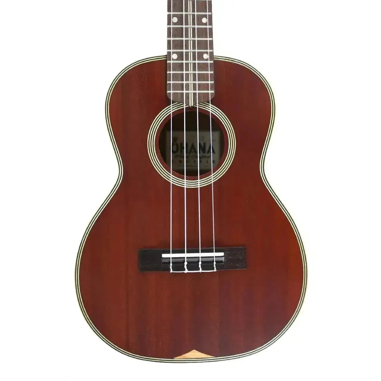 Ohana TK-39 Vintage Line mahogany tenor ukulele with maple binding and rosette.