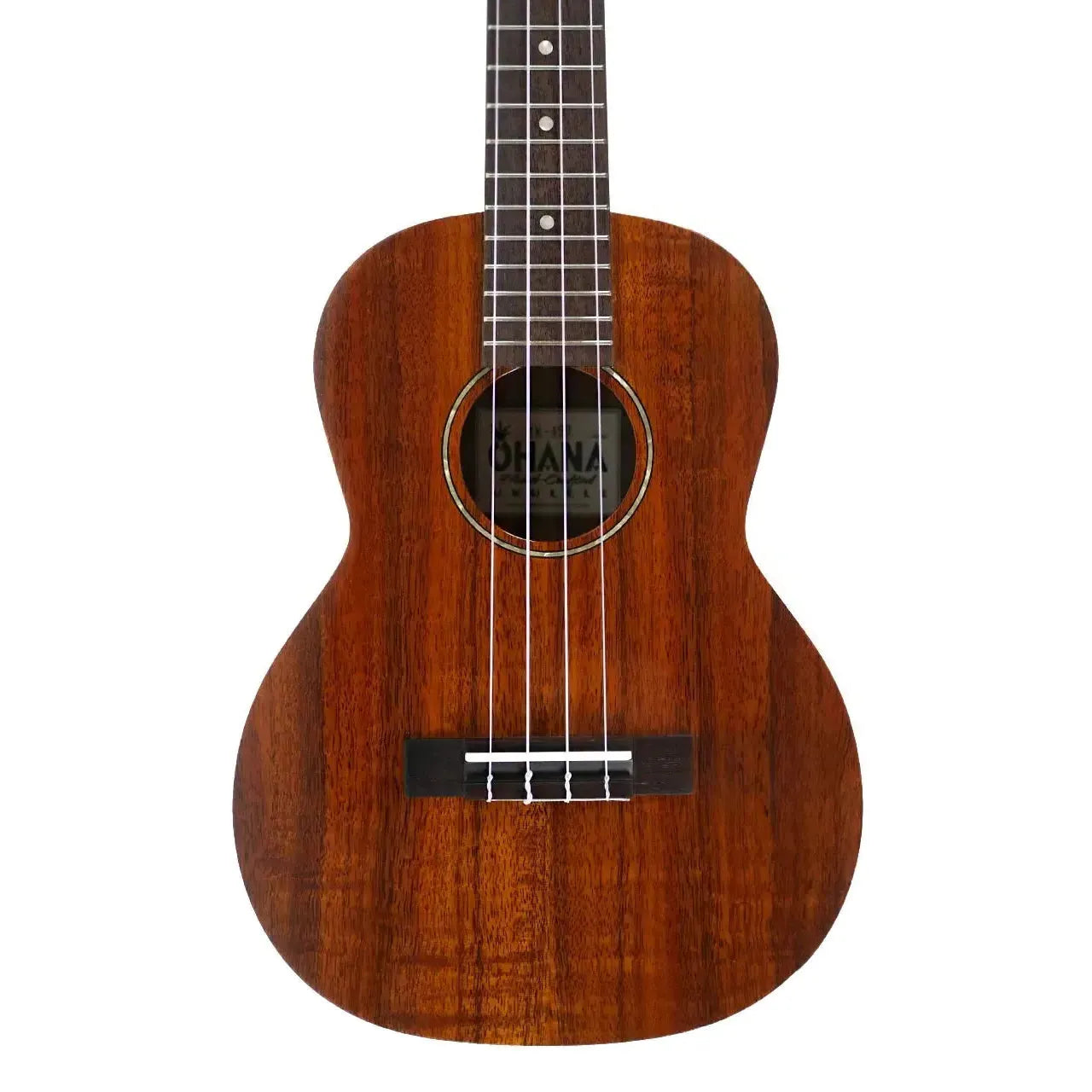 Ohana TK-450 Limited Edition solid koa tenor ukulele with a gloss finish and abalone rosette.