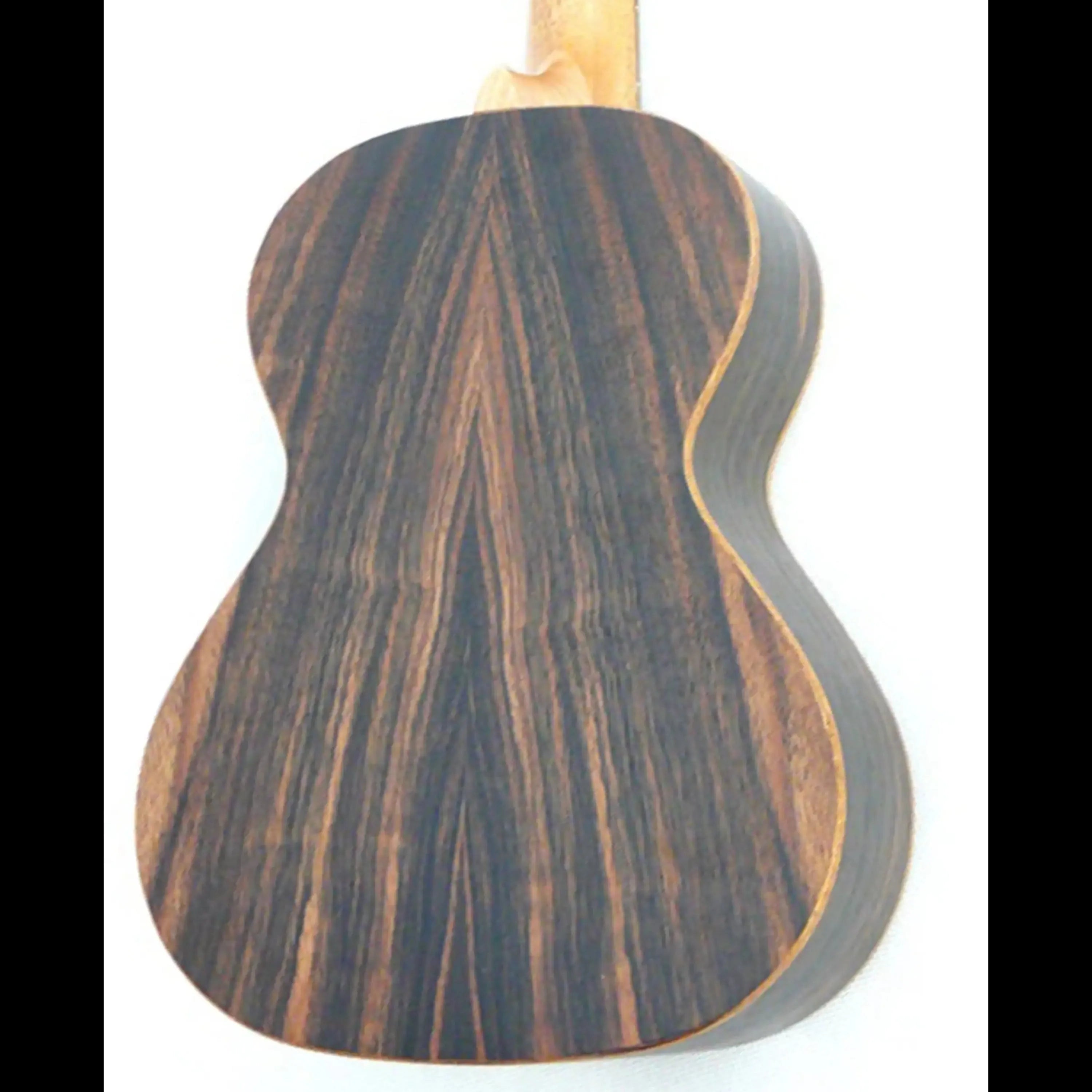 Ohana TK-50ME Tenor Ukulele back, featuring dark Macassar ebony with distinct brown stripes.