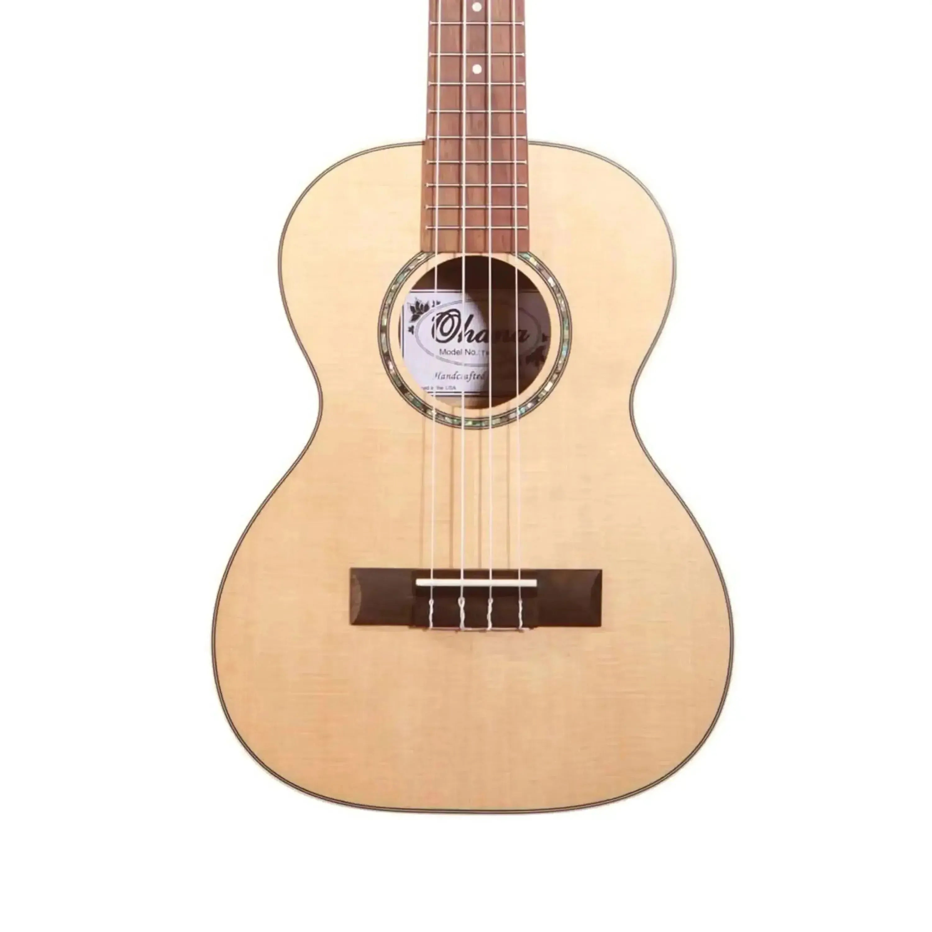 Ohana TK-70R tenor ukulele with spruce top, rosewood bridge, and abalone rosette.