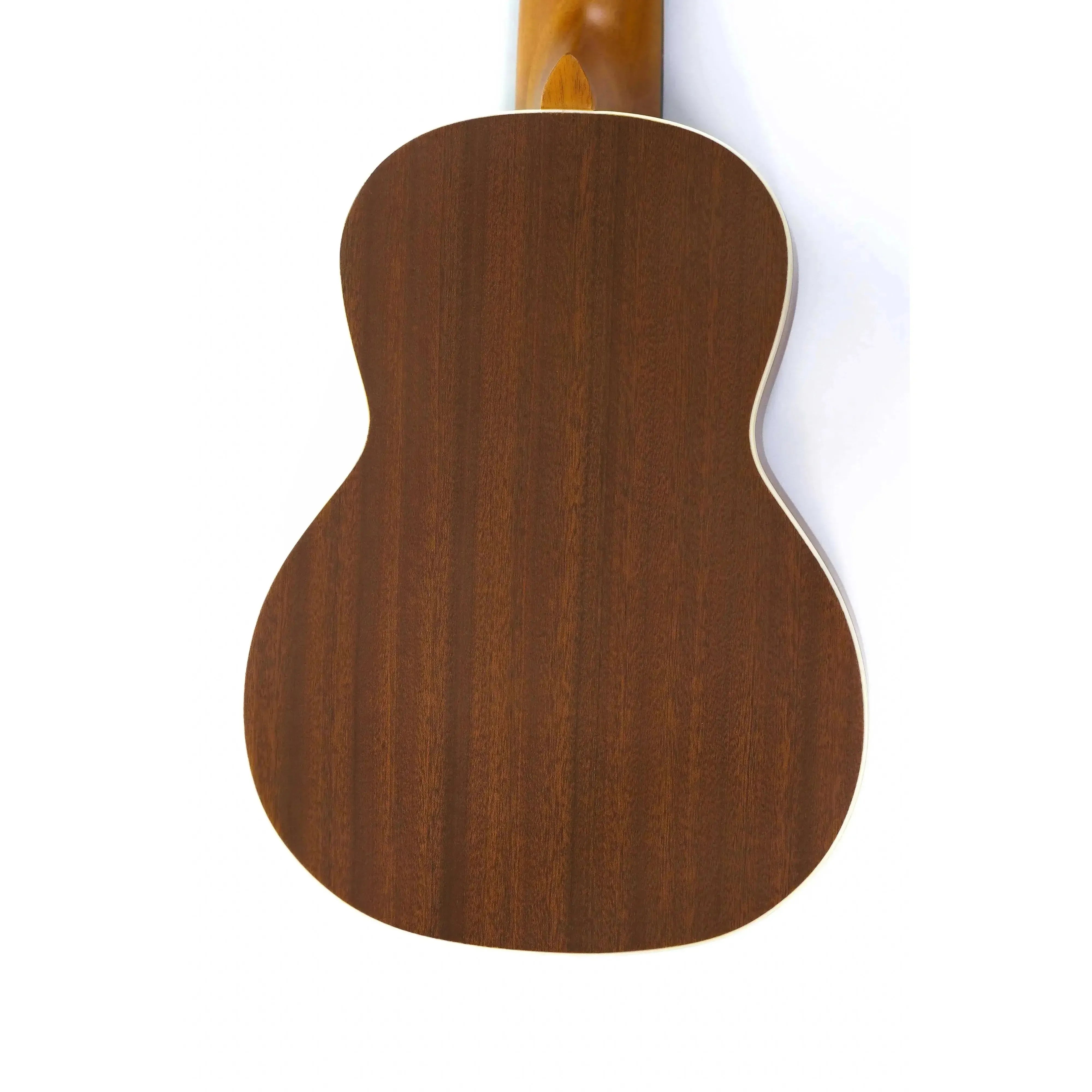 Ohana TKG-20 Mahogany Mini-Guitar back, showing its warm brown wood grain and cream binding.