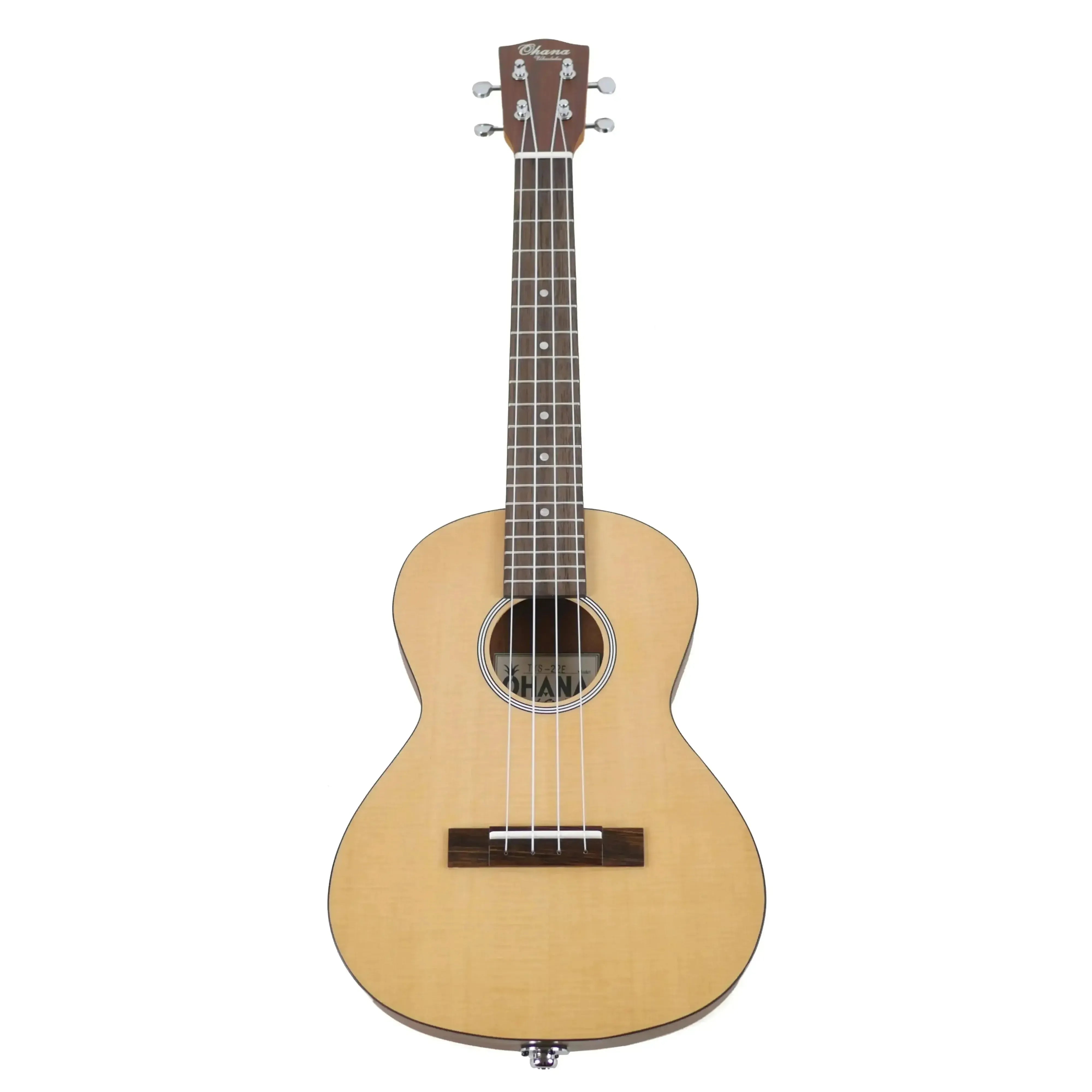 Ohana TKS-22E Thin Body Tenor Ukulele with light spruce top, dark mahogany back, and satin finish.