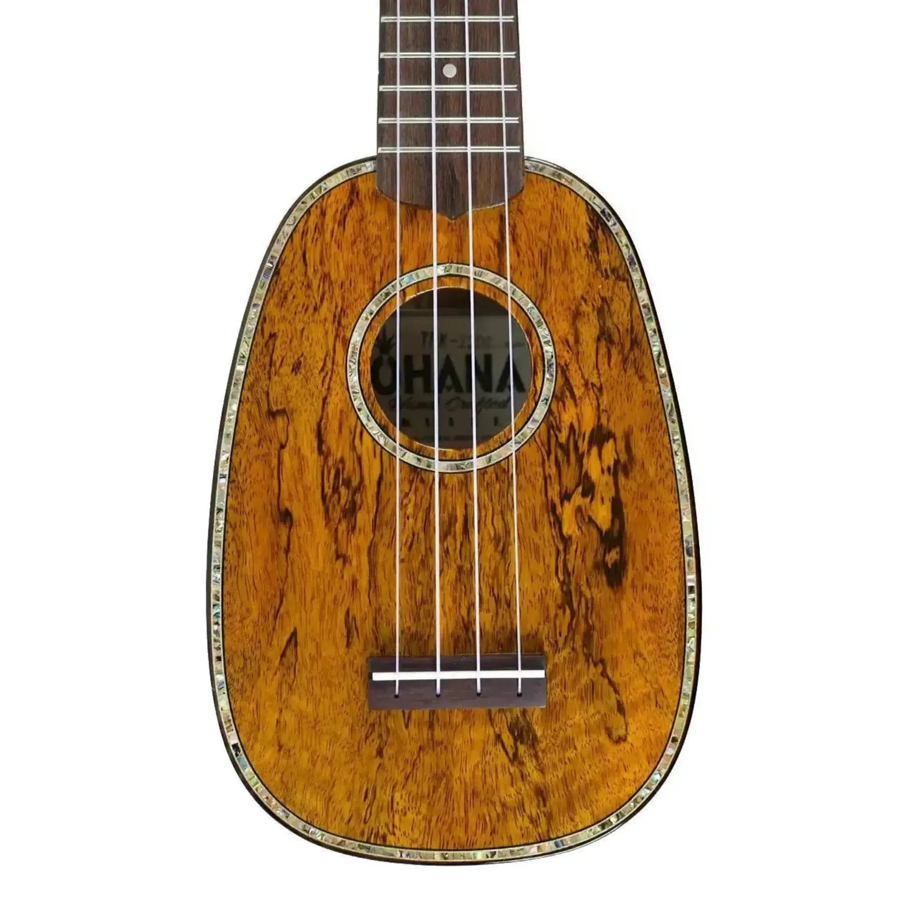 Ohana TPK-220G Pineapple Sopranino Ukulele with solid mango body, glossy finish, and abalone inlay.