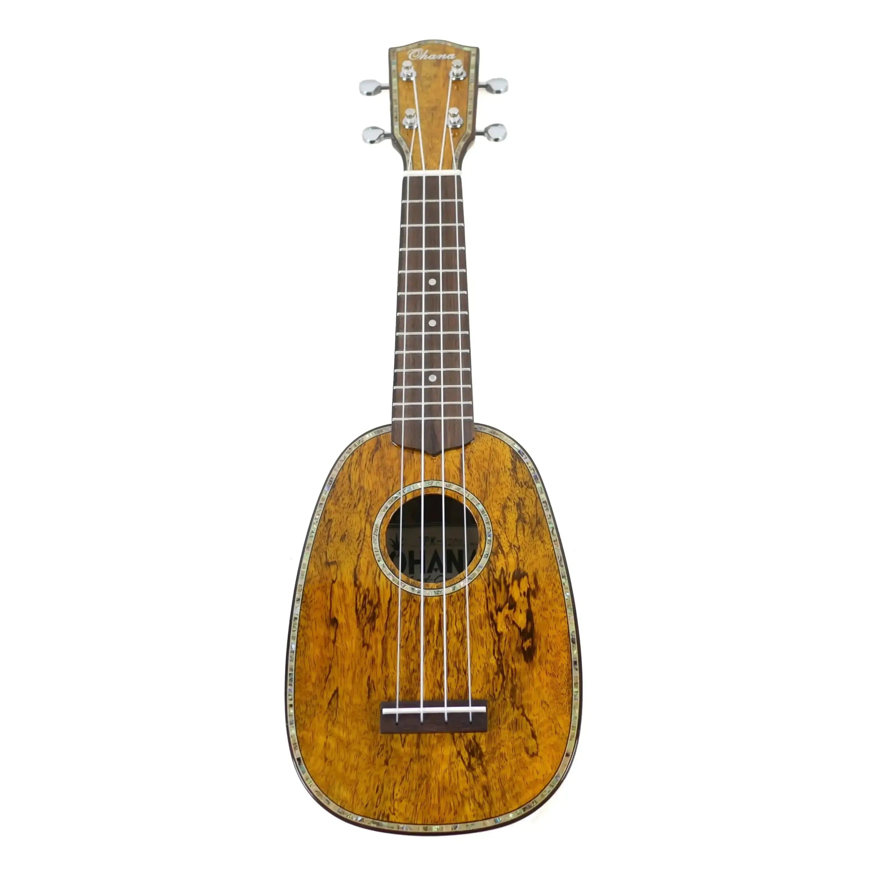 Ohana TPK-220G Solid Mango Pineapple Sopranino Ukulele with abalone rosette and glossy finish.