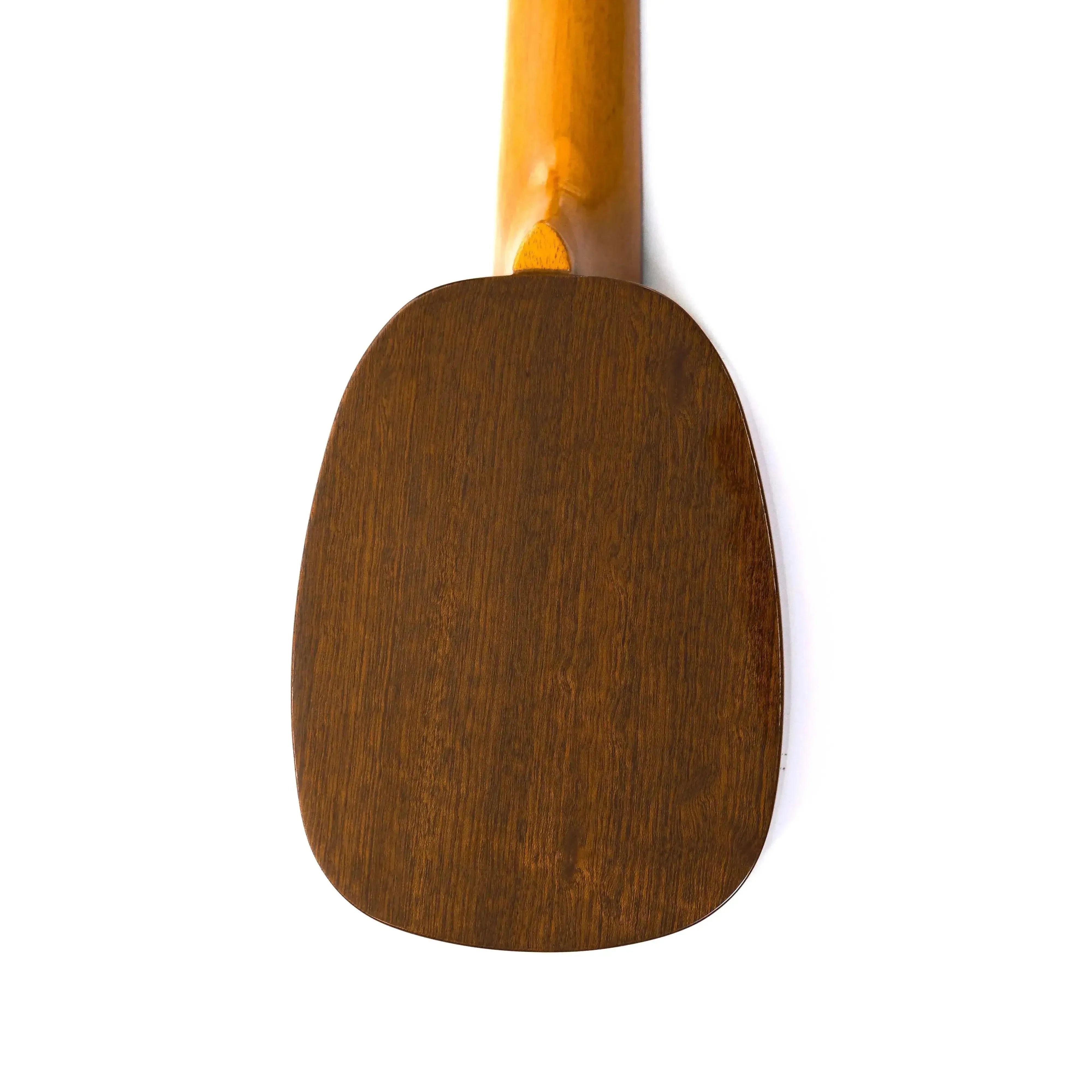 Back of an Ohana TTPK-25G Pineapple Sopranissimo Ukulele, showing its solid mahogany body and glossy finish.