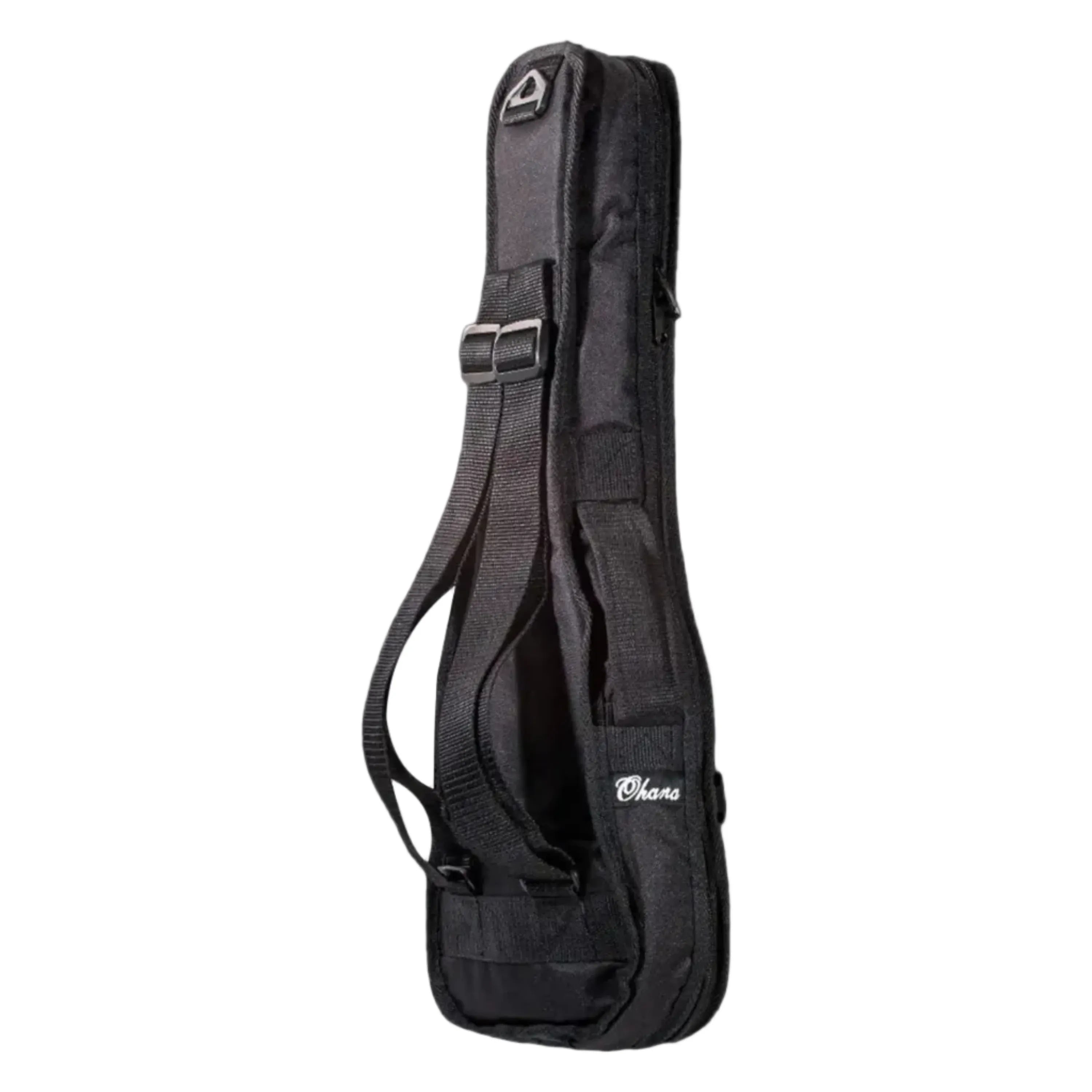Ohana UB-24-RD Concert Ukulele Gigbag, black nylon with white Ohana logo and backpack straps.