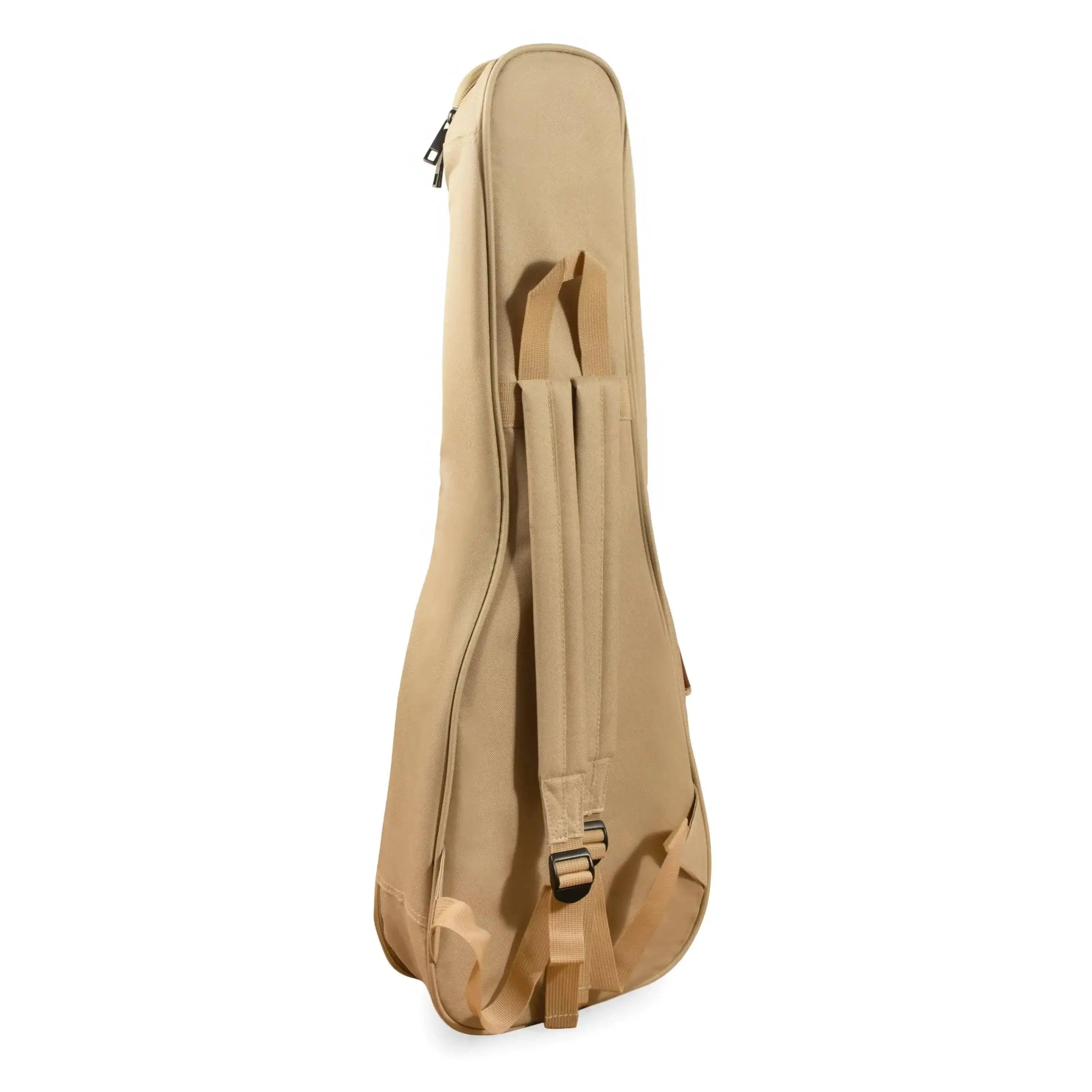 Ohana UB-31YL tan nylon padded gigbag for baritone ukuleles, with backpack straps and front pocket.