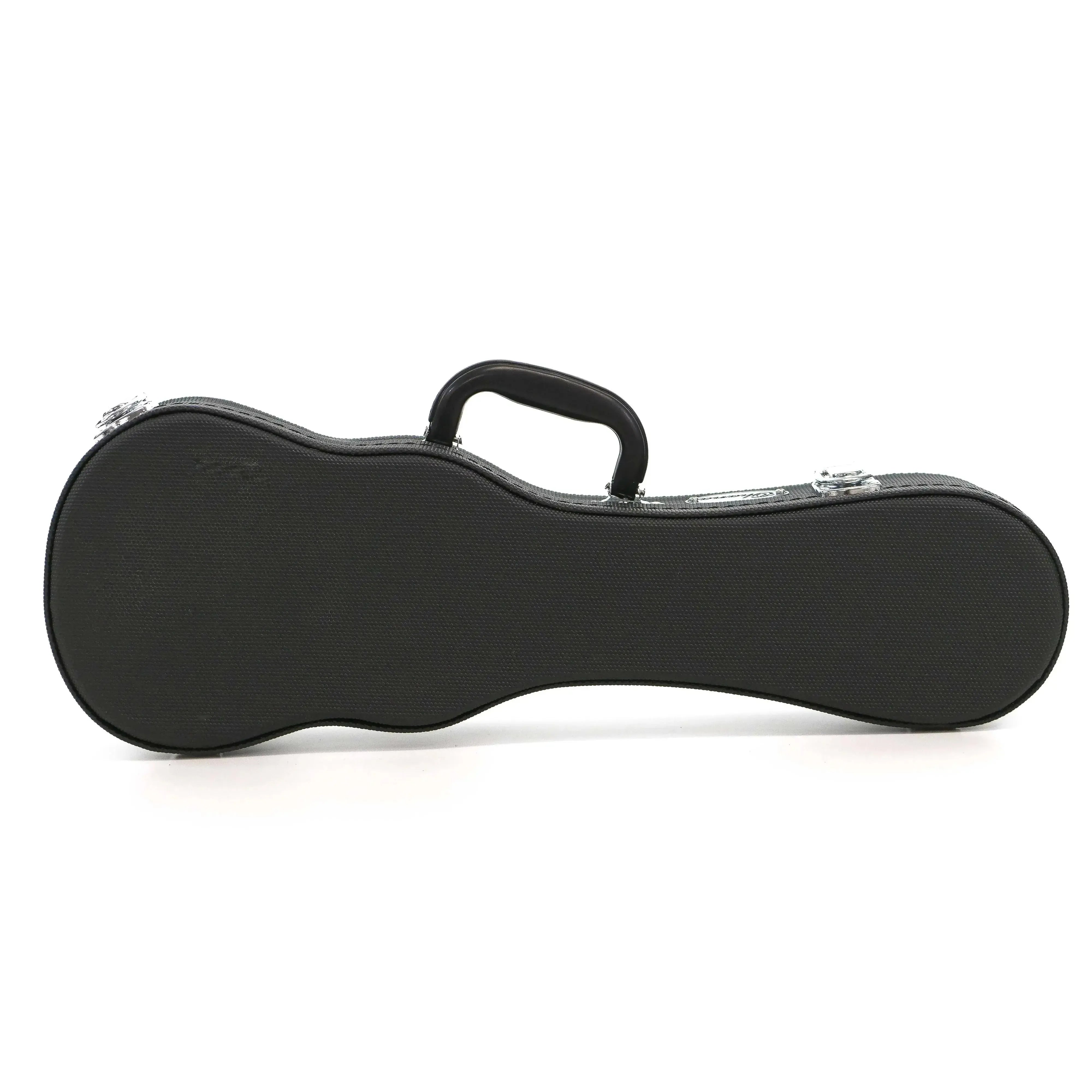 Ohana UCH-19 black sopranino ukulele hardshell case with Dura-Grip exterior, arched top, and chrome latches.
