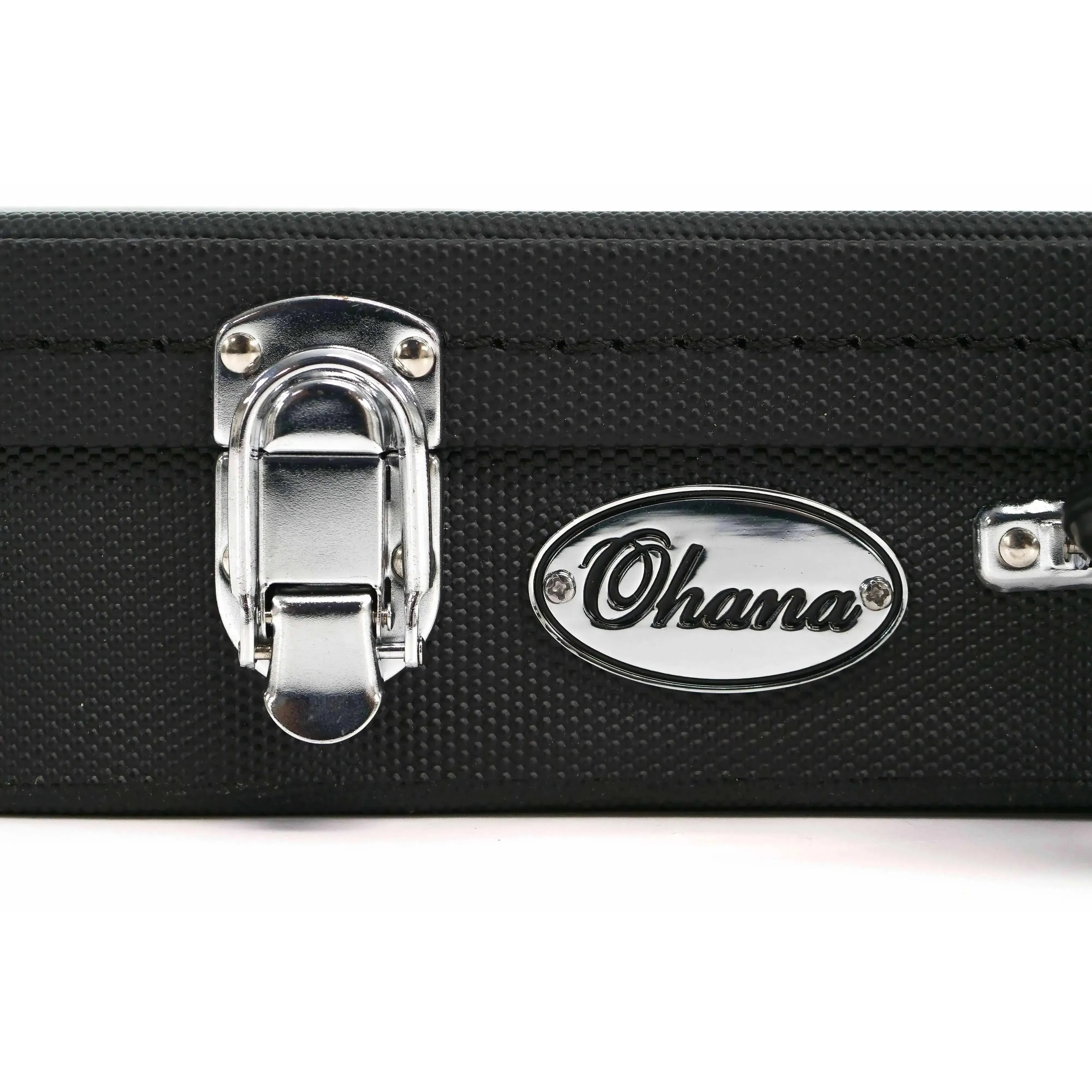 Ohana UCH-19 Sopranino Ukulele Hardshell Case with black Dura-Grip exterior, chrome latch, and Ohana logo.
