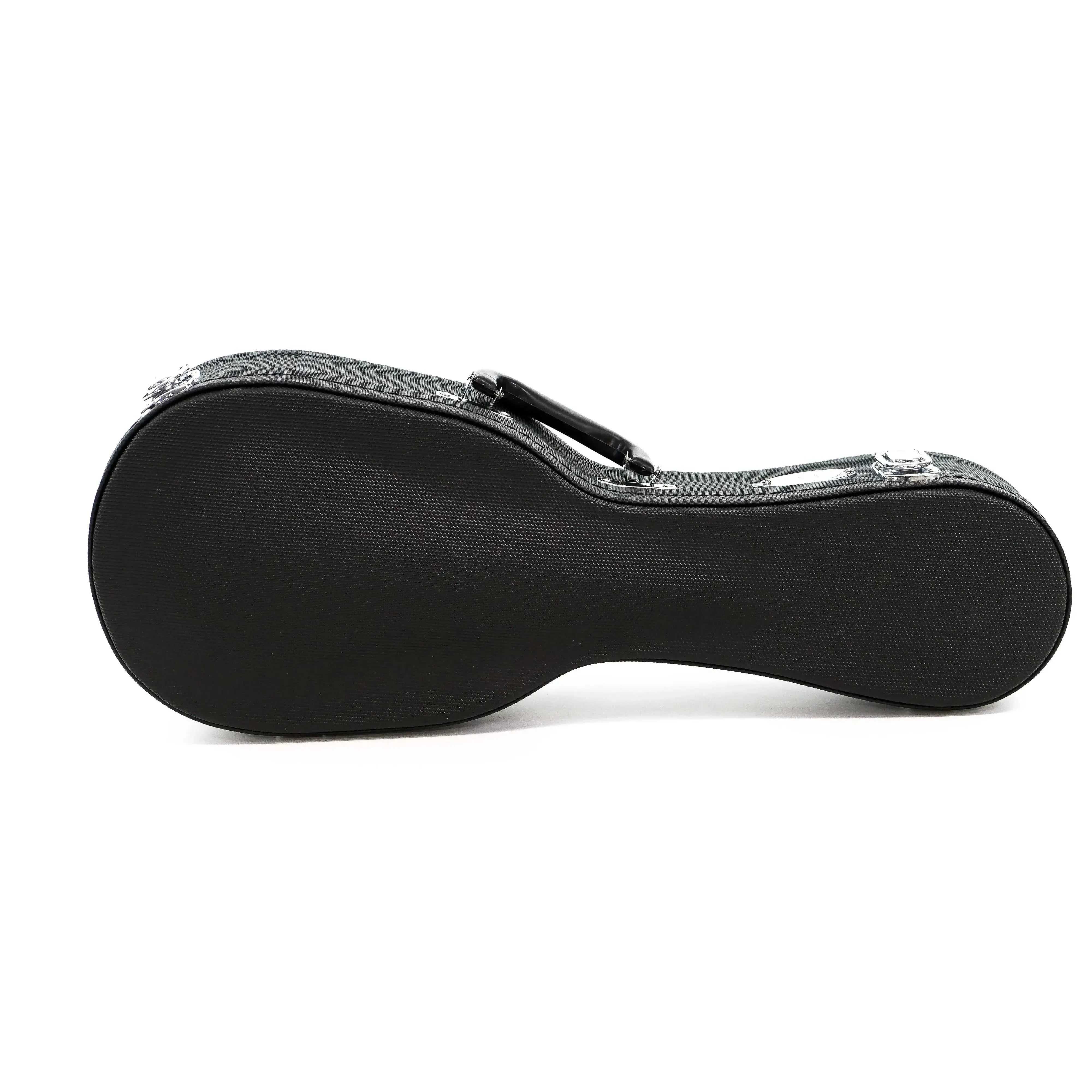 Ohana UCP-19 black "Dura-Grip" pineapple sopranino ukulele hardshell case with chrome latches.