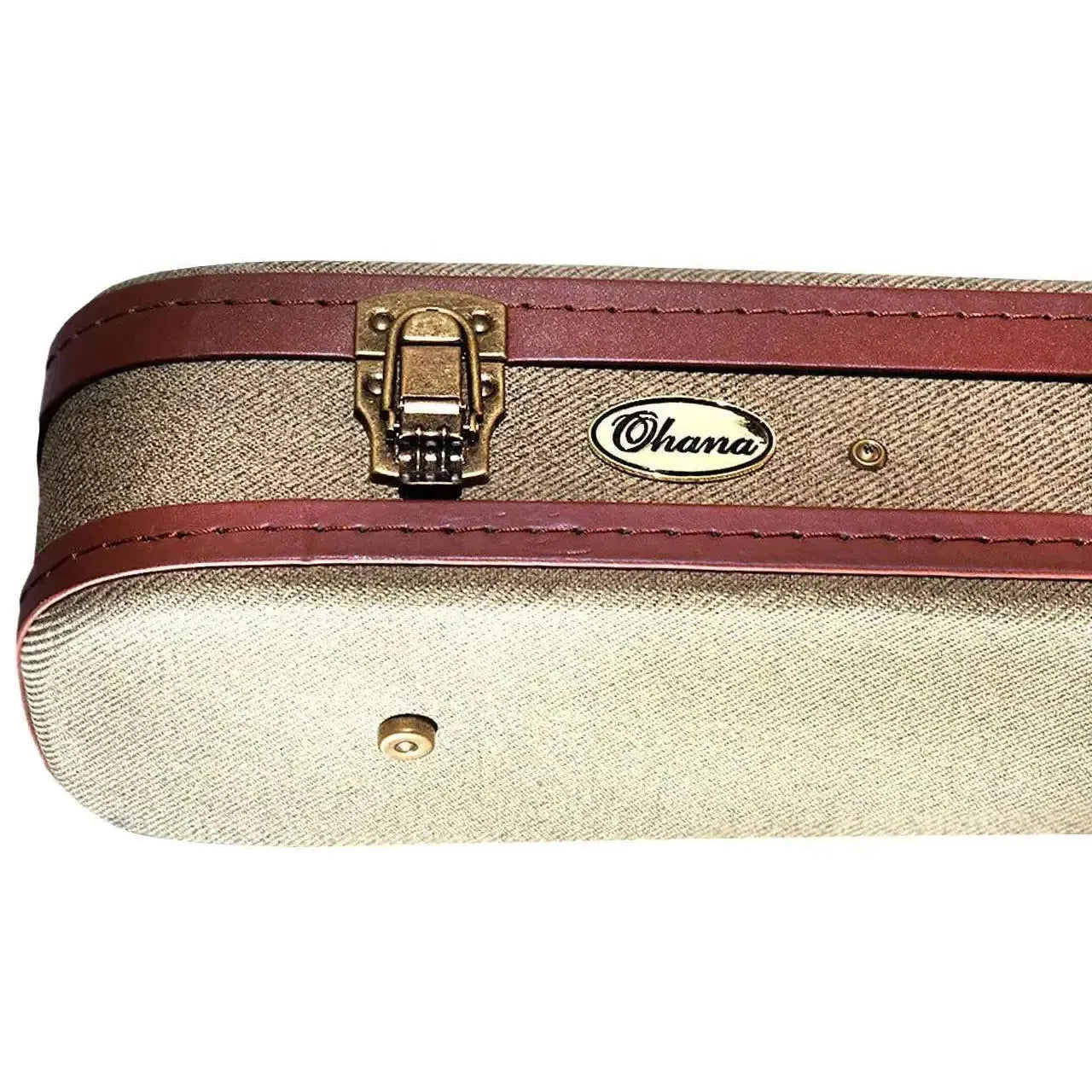 Ohana UOT-27 Olive Twill Tenor Ukulele Hardshell Case with brown Tolex trim and antique bronze latch.