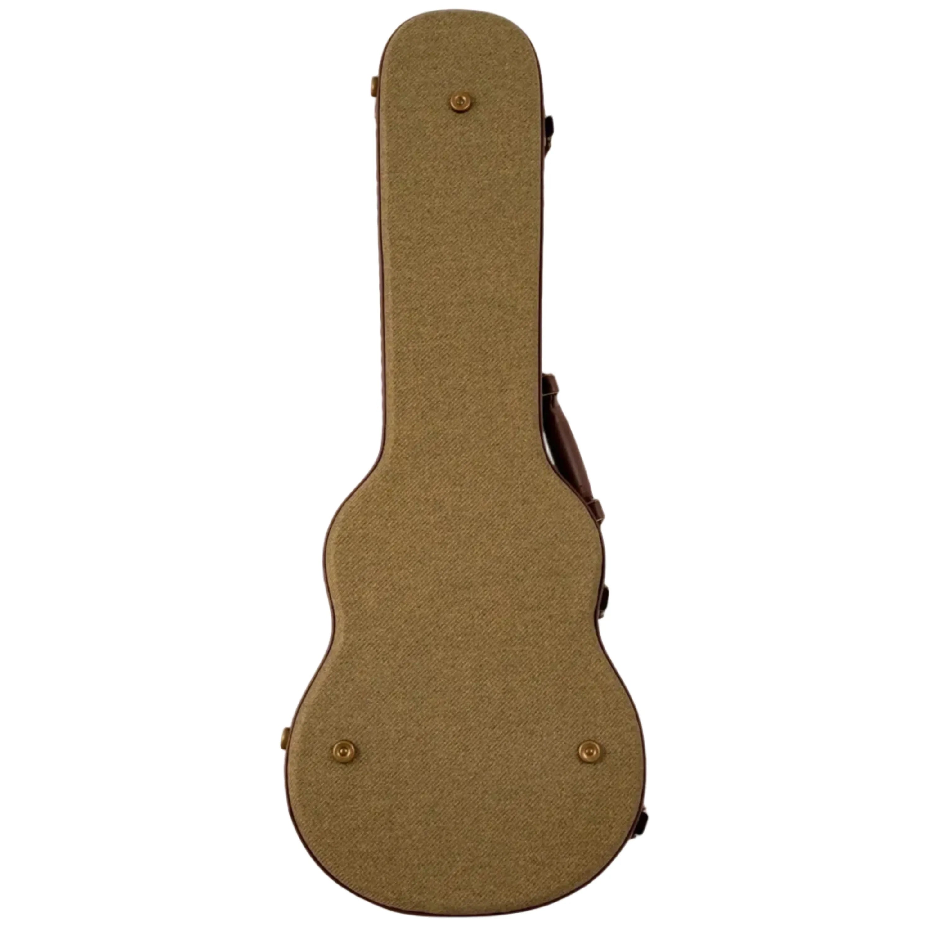 Ohana UOT-31 Olive Twill Baritone Ukulele Hardshell Case with brown Tolex trim and antique bronze latches.
