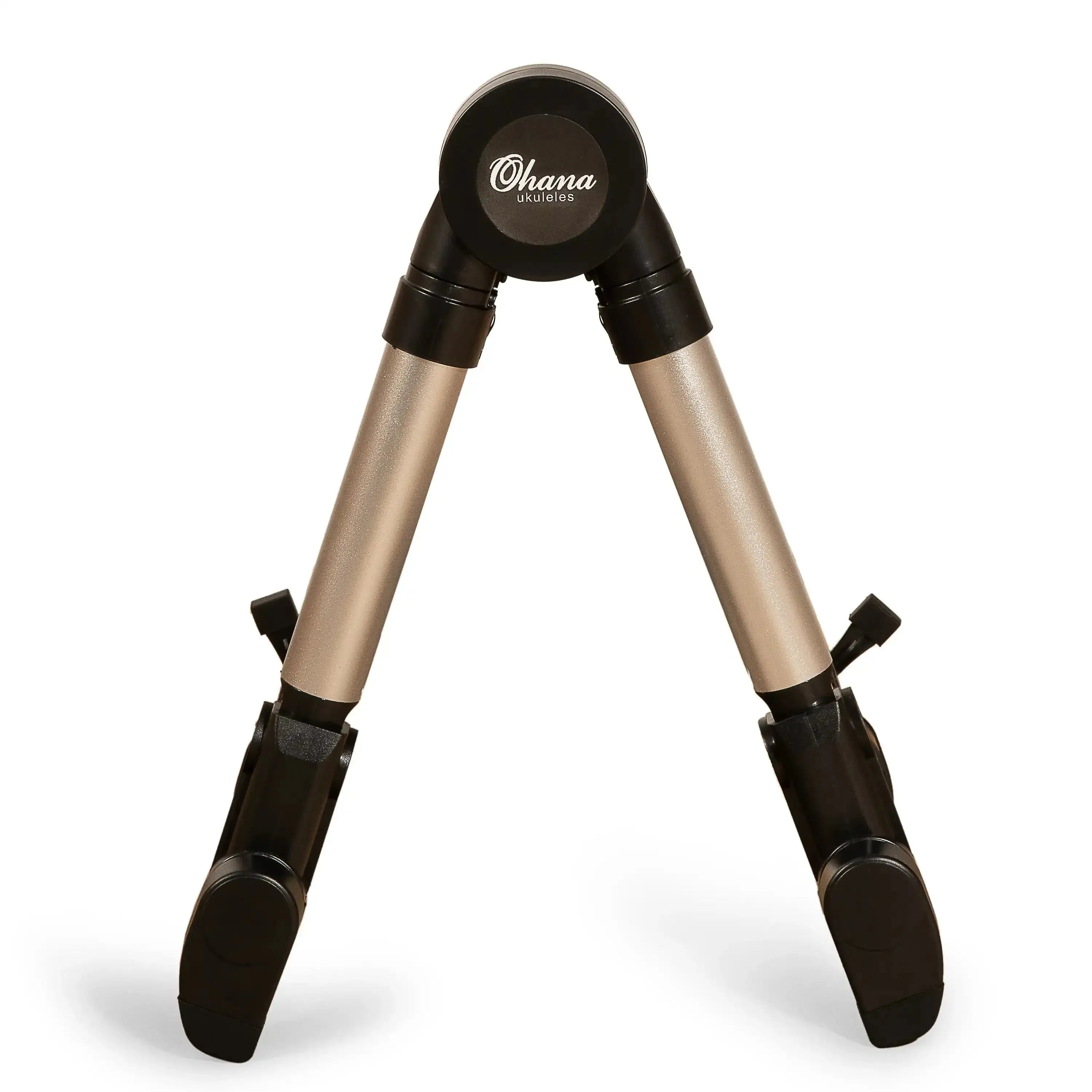 Ohana US-30S lightweight silver aluminum A-frame portable ukulele stand with black accents.