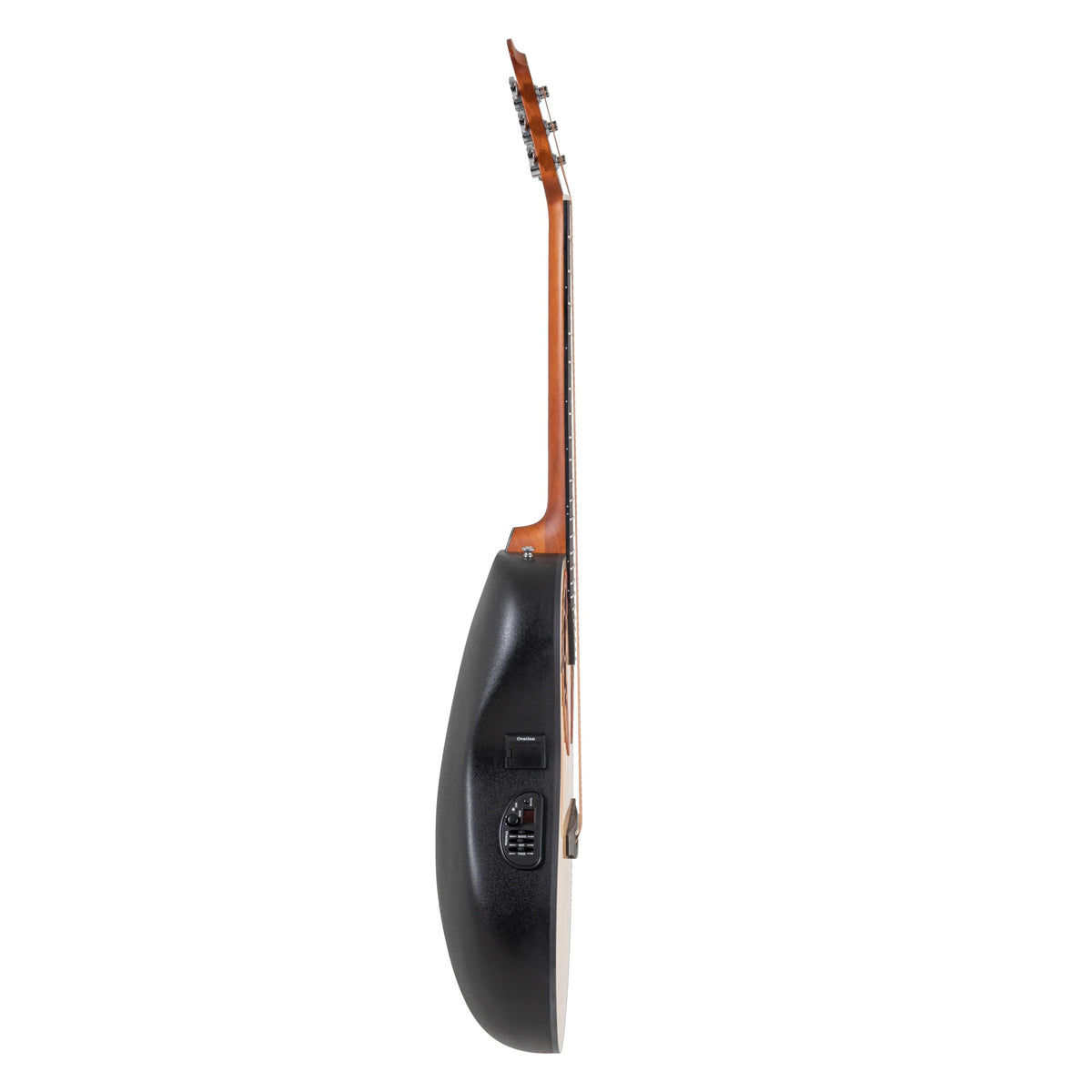 Side profile of the Ovation CE44-4 Natural acoustic-electric guitar showing the mid-depth bowl