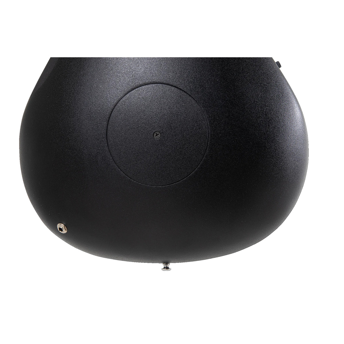 Close-up of the Ovation CE44-5 Black acoustic-electric guitar roundback bowl and strap button
