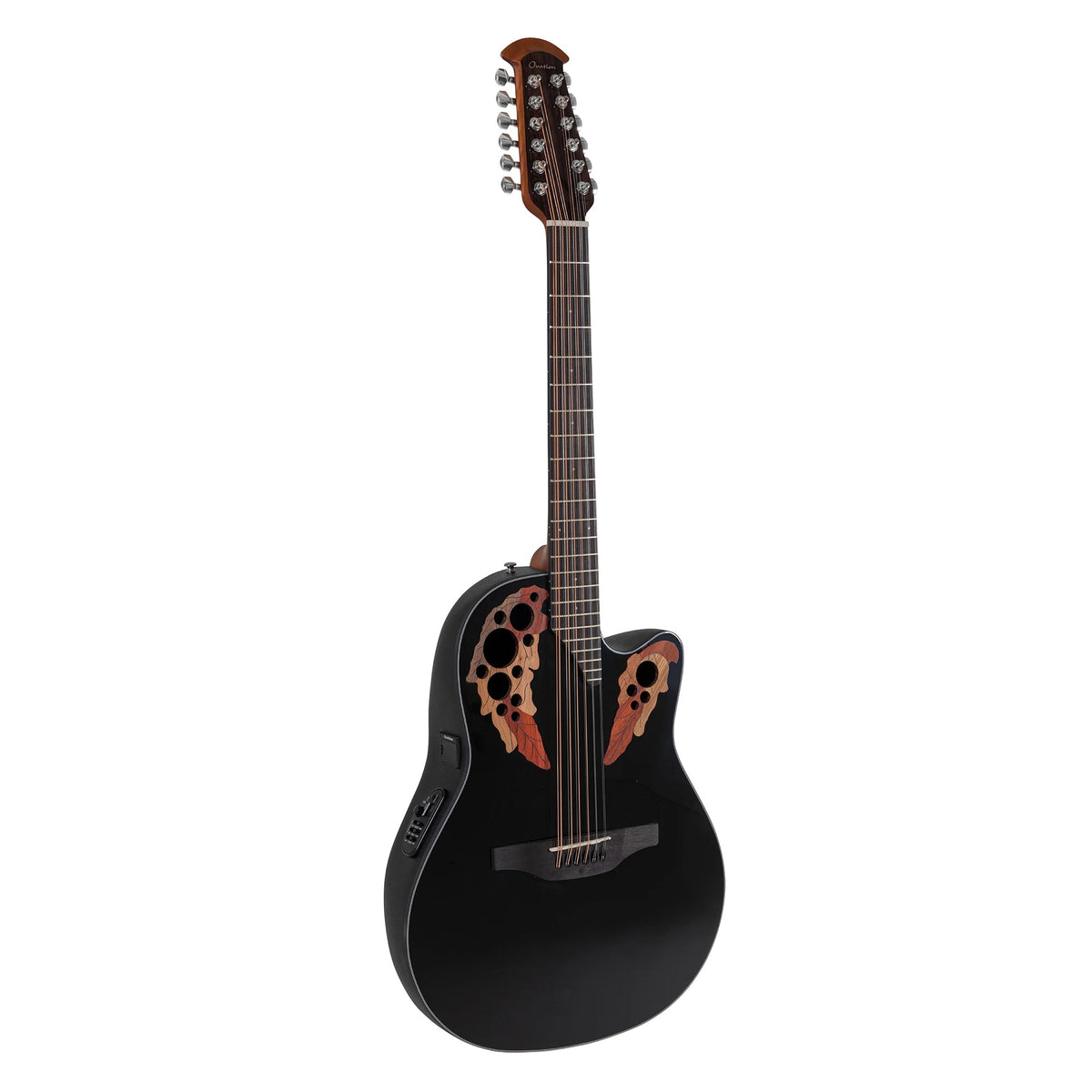 Full front of the Ovation CE4412-5 Celebrity Elite 12-string acoustic-electric guitar in black with cutaway