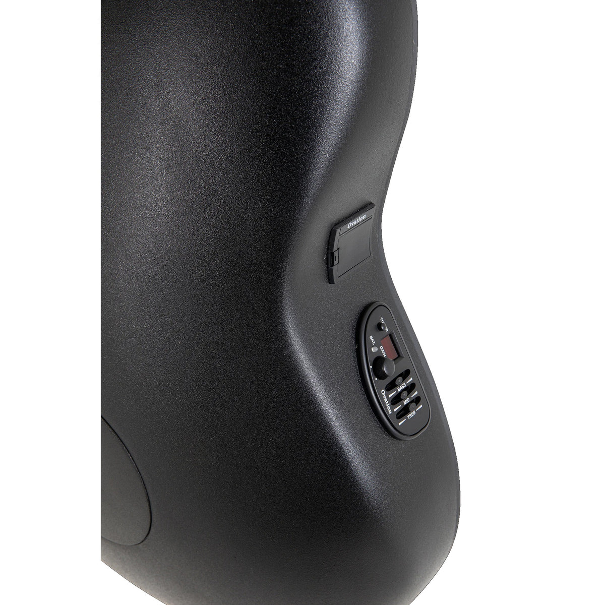 Side of the Ovation CE44P-TGE bowl showing the preamp and controls