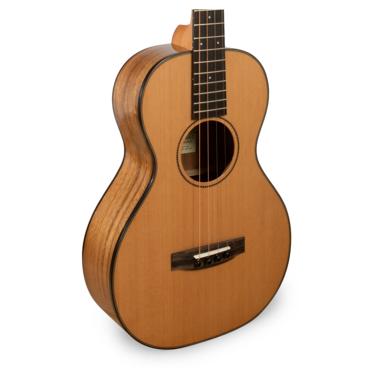 Representative photo of a Pono UL4 big baritone steel string ukulele (UL4-1 shown), front of the body. The UL4-3 has a mango top, back and sides.