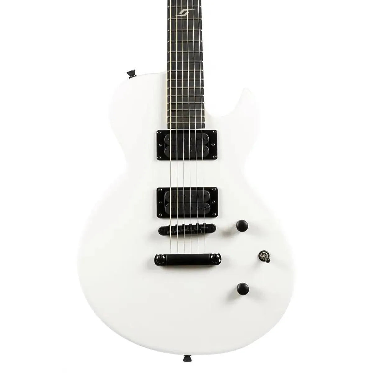 Spira L-400 MWH solid body electric guitar in satin white with black hardware.