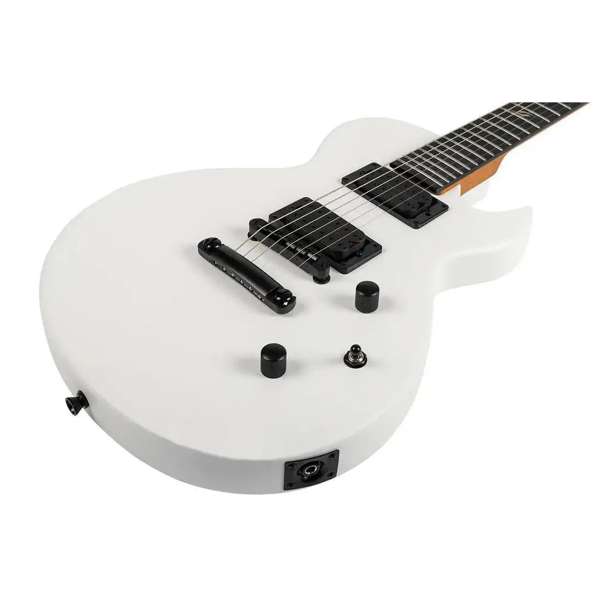 Spira L-400 MWH solid body electric guitar in satin white with black hardware.