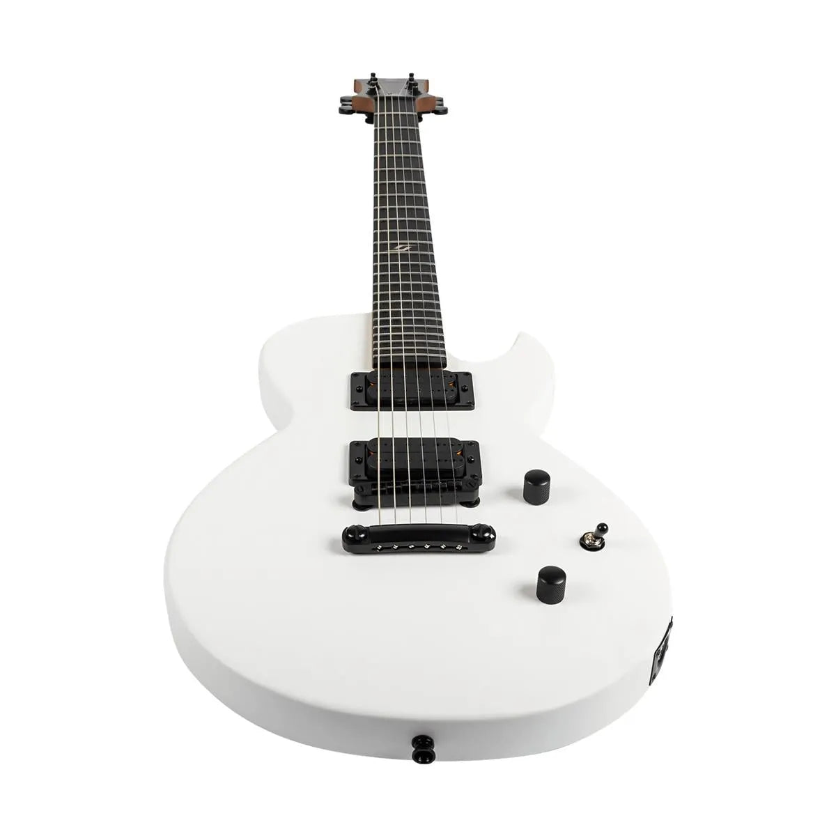 Spira L-400 MWH solid body electric guitar in satin white with black hardware.